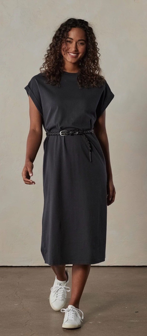 The Normal Brand Lennox Jersey Midi T-Shirt Sleeveless Dress Gray Small Midi