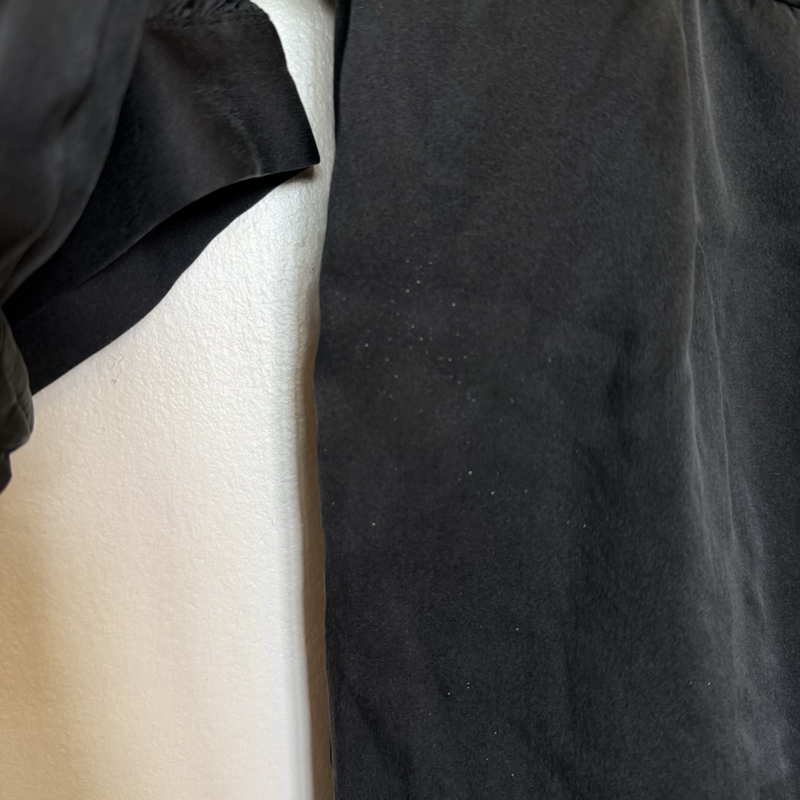 Functional Black Satin Mini Deep V Zip Open Back Cocktail Party Dress Size M