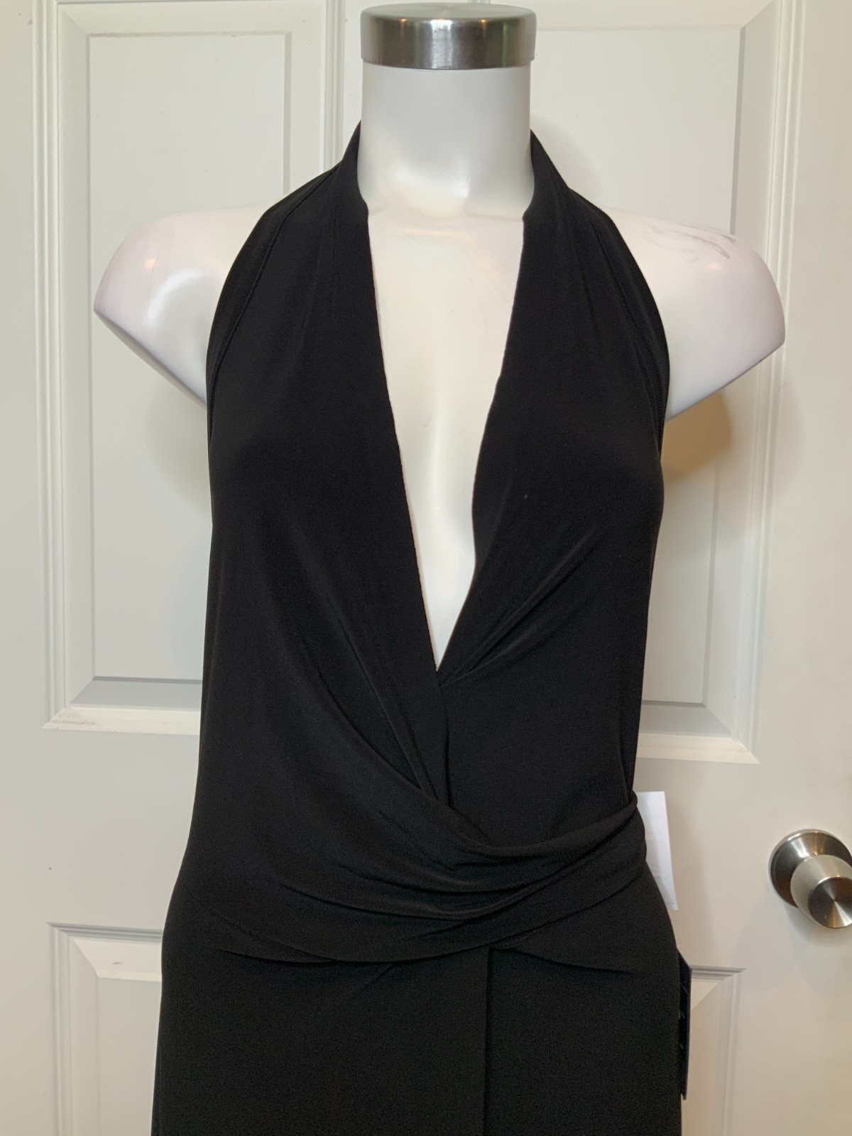 Norma Kamali Black Halter Wrap Straight Gown Dress, Size XS | 34, NWT! $165