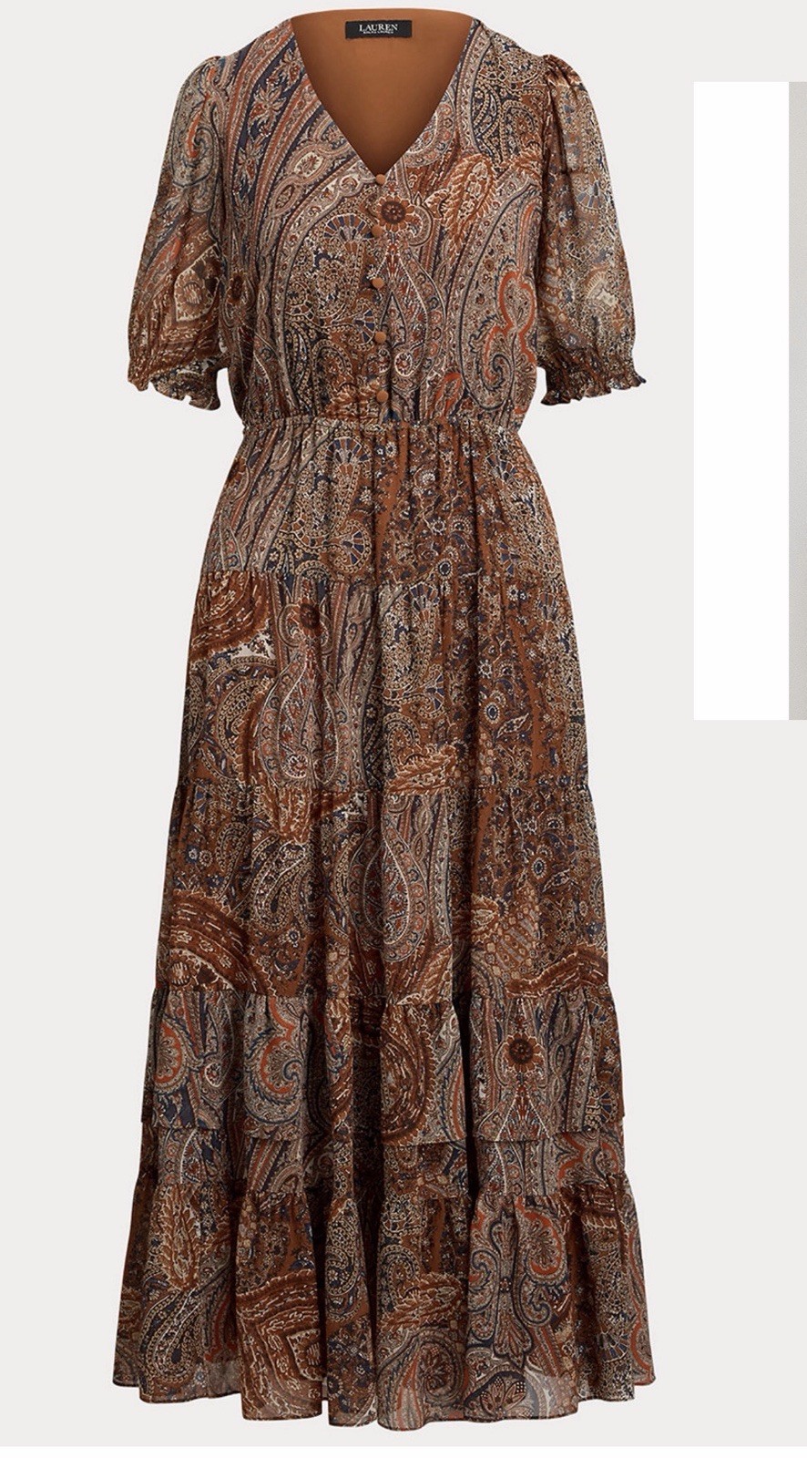 New RALPH LAUREN 18W Plus PAISLEY Belted Crinkle Georgette Dress $225