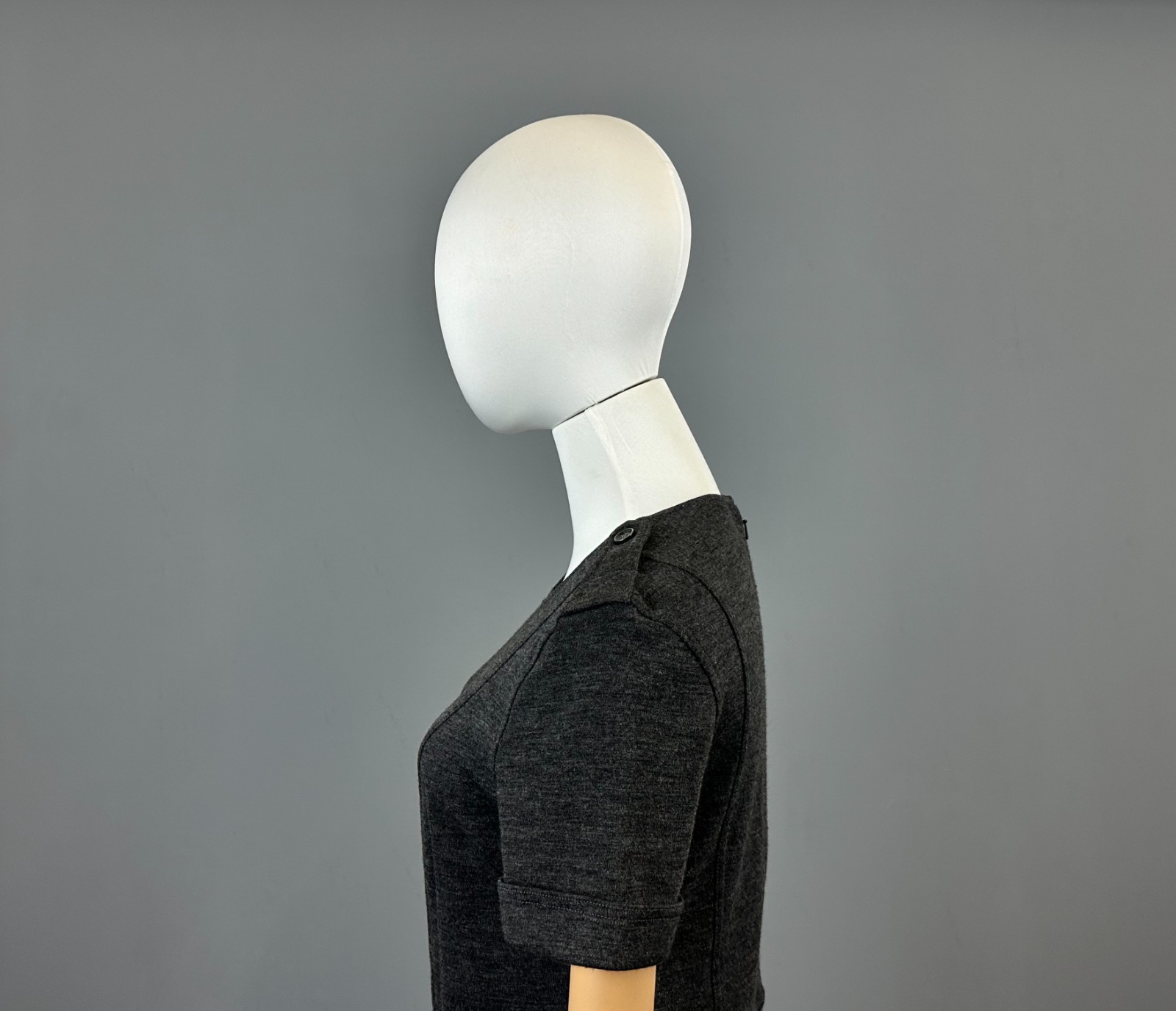 Burberry London Brit Gray Wool Short Sleve Sweater Midi Dress Size M