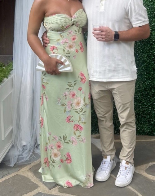 B Darlin Strapless Mint Green Floral Maxi Gown