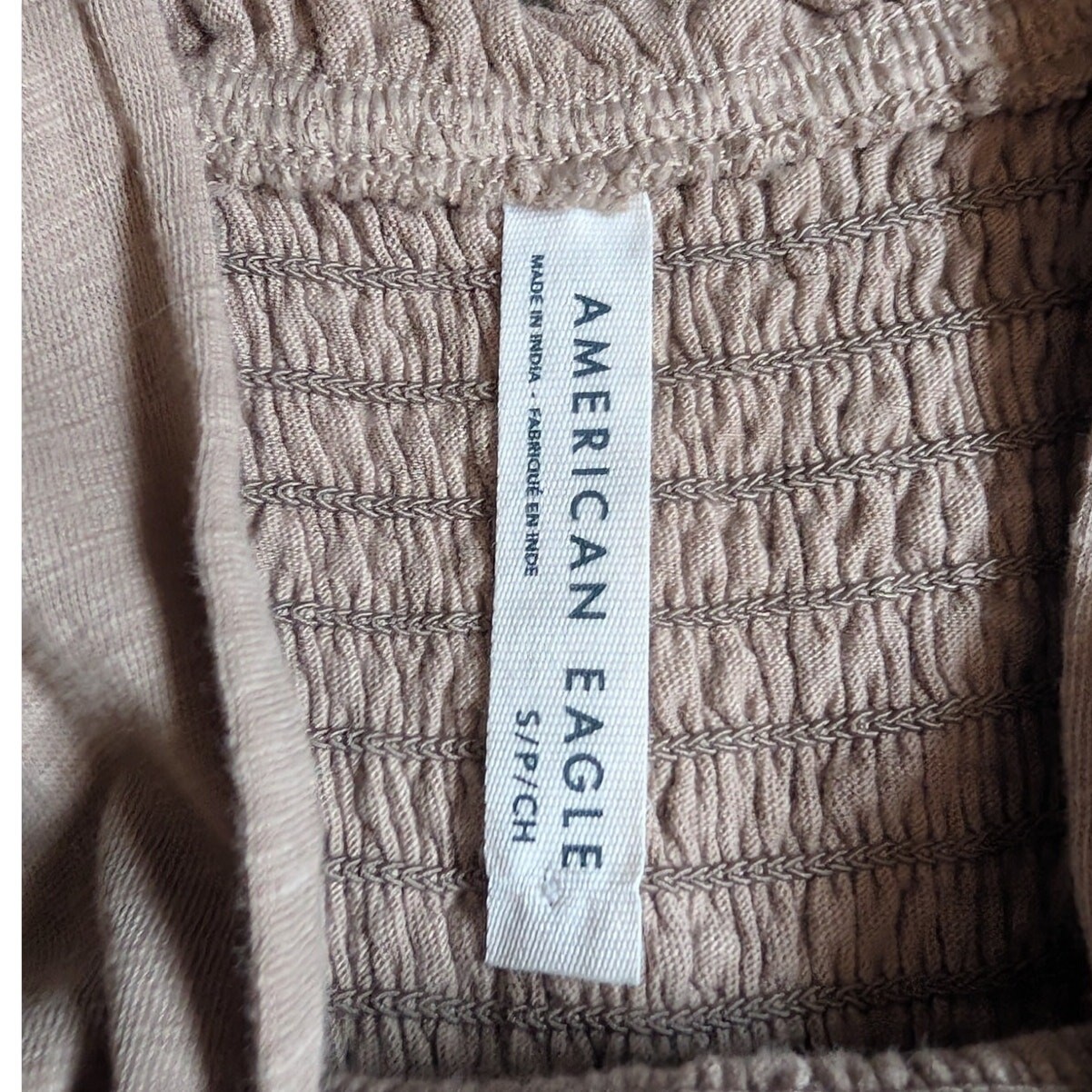American Eagle Light Brown Smocked Tiered Ruffle Sundress