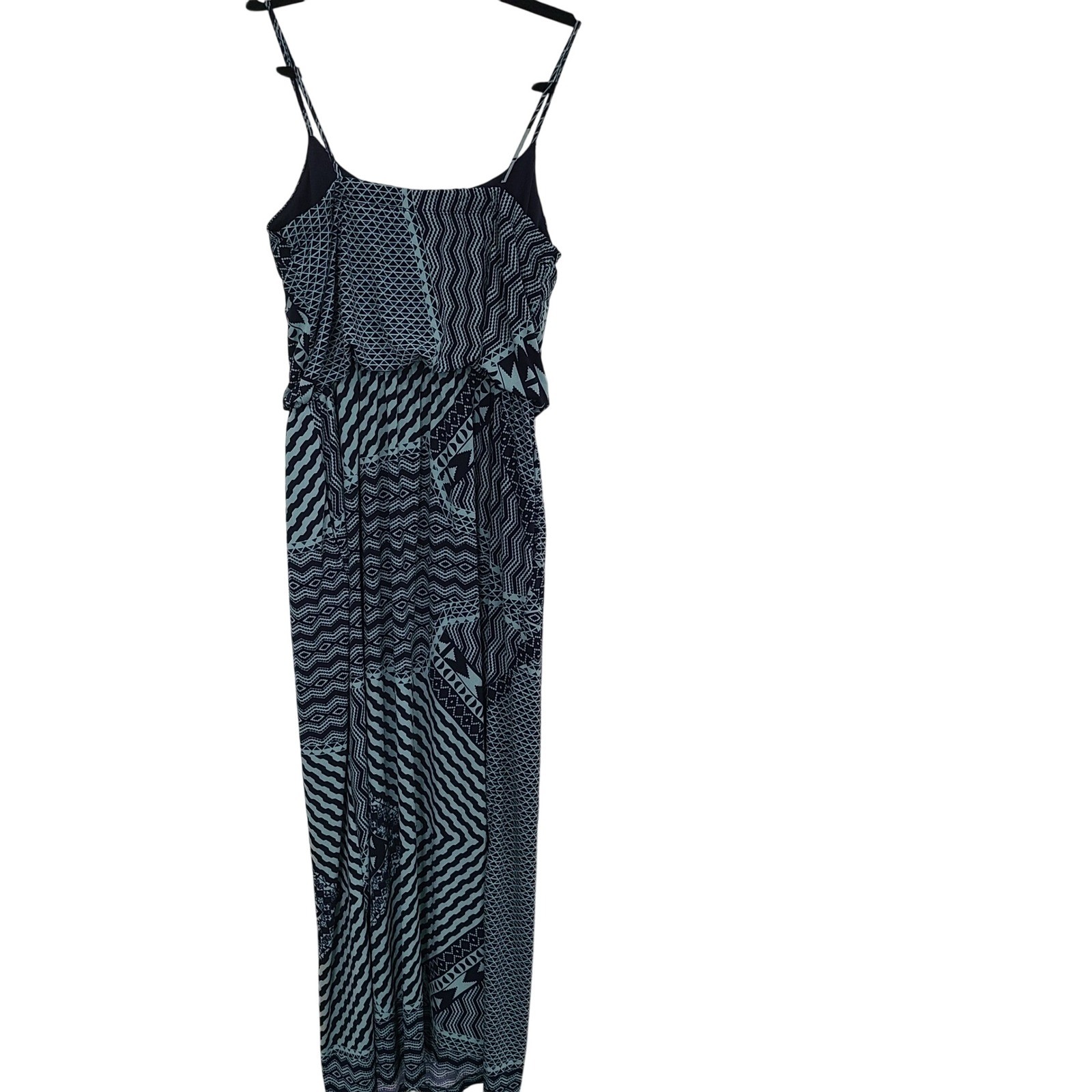 En Focus Studio Womens 10 Geometric Maxi Dress Navy Mint Green Tribal Sleeveless