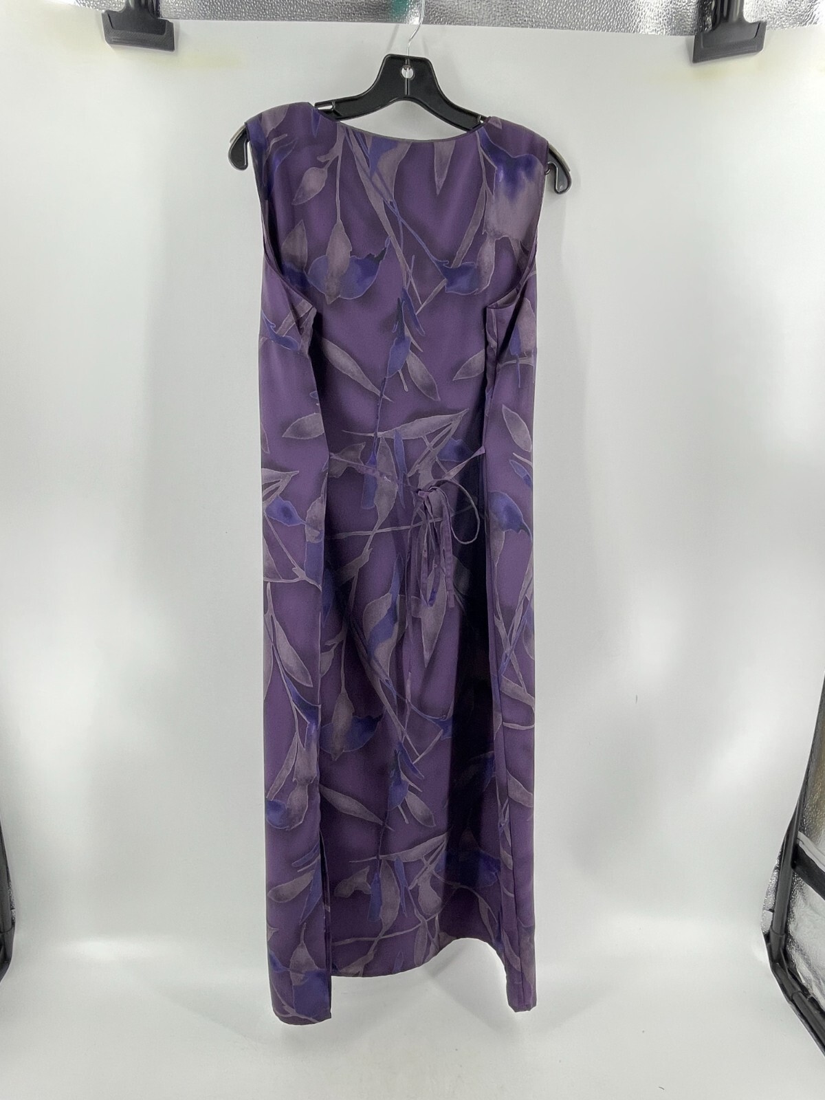 Norton McNaughton Purple Floral Sleeveless Maxi Dress Back Tie Size Large