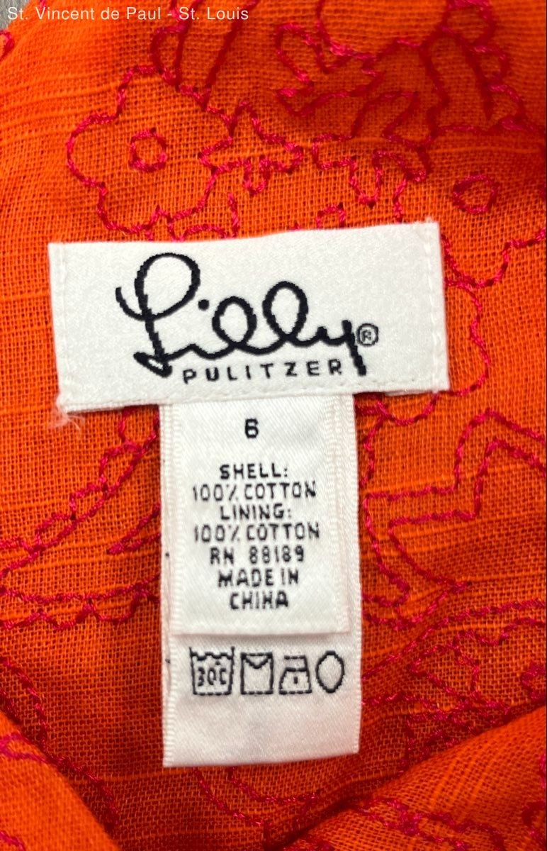 Lilly Pulitzer Womens Dress Embroidered Orange Paisley Sleeveless A Line Size 6