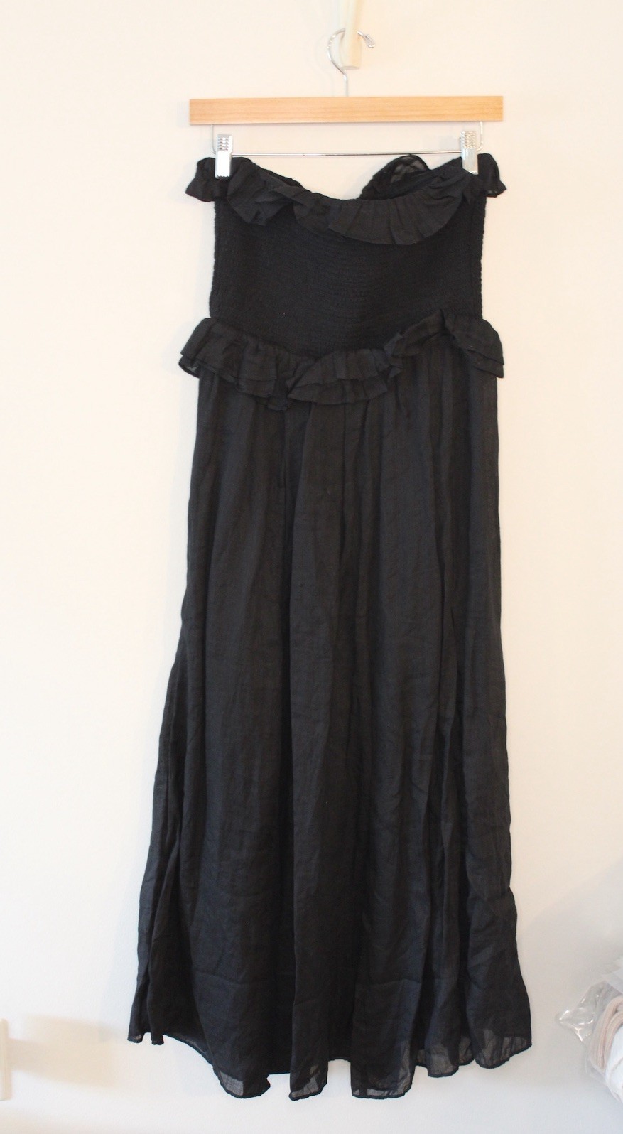 J.CREW Black Smocked Ramie Strapless Maxi Dress Women’s size Small