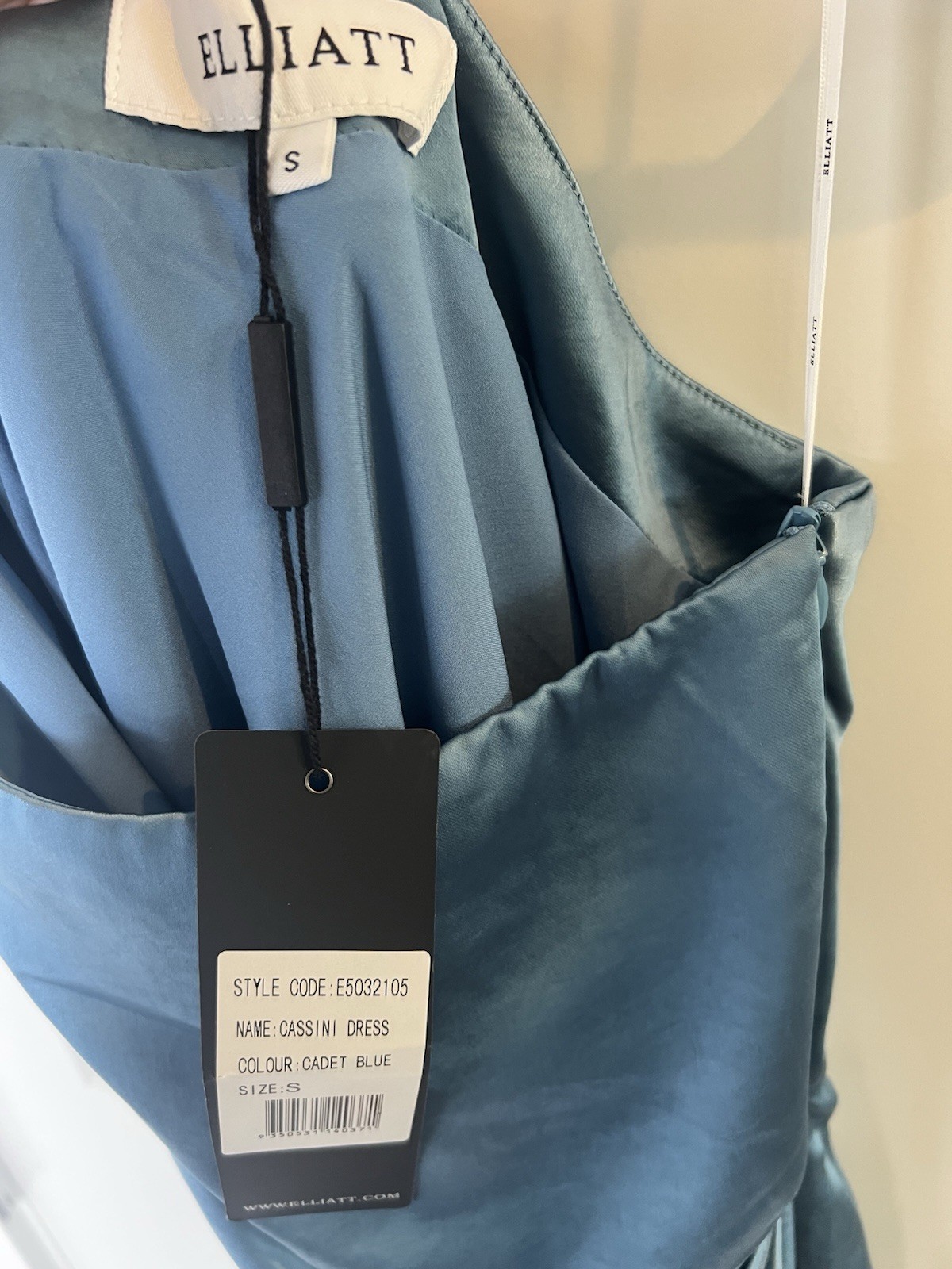 ELLIATT Cassini Blue Satin One Shoulder Draped Long Slip Dress Size S