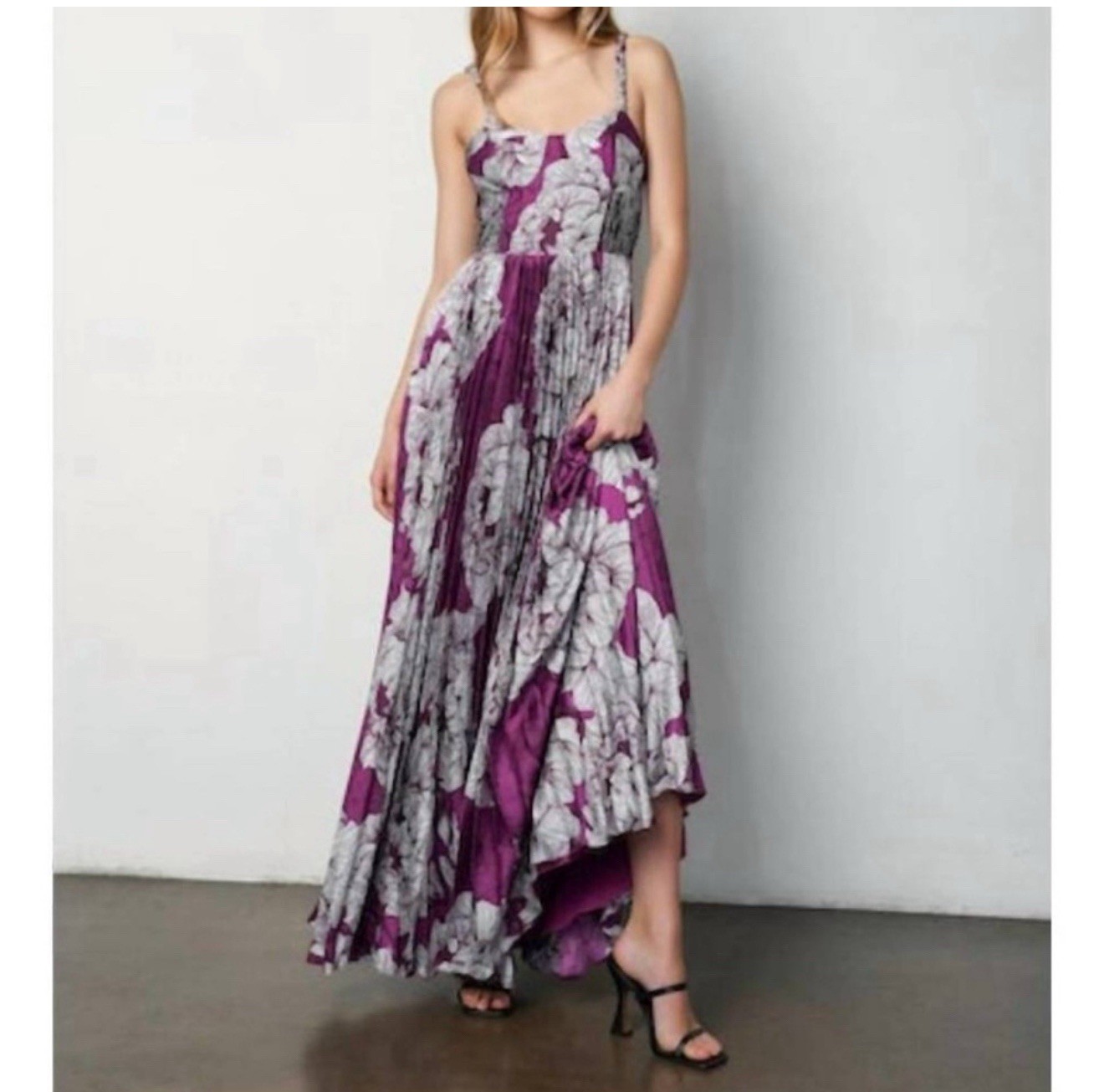 Hutch Dress Women 6 Linny Gown Purple Floral Long Maxi Full Pleated Skirt NWT