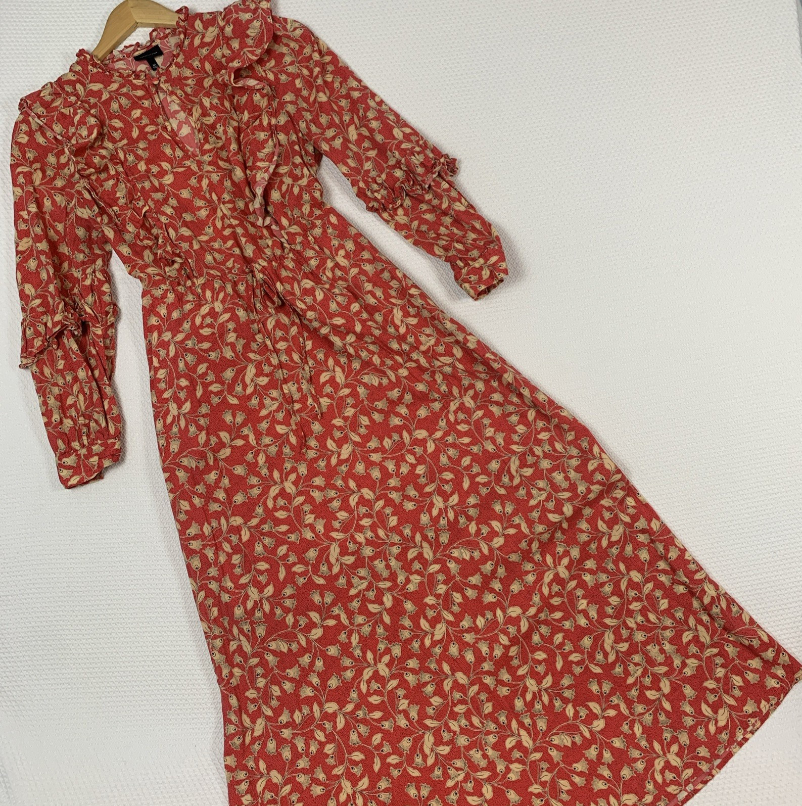 Who What Wear Floral Leaf Maxi Dress Womens Medium M Balloon Sleeve Ruffle