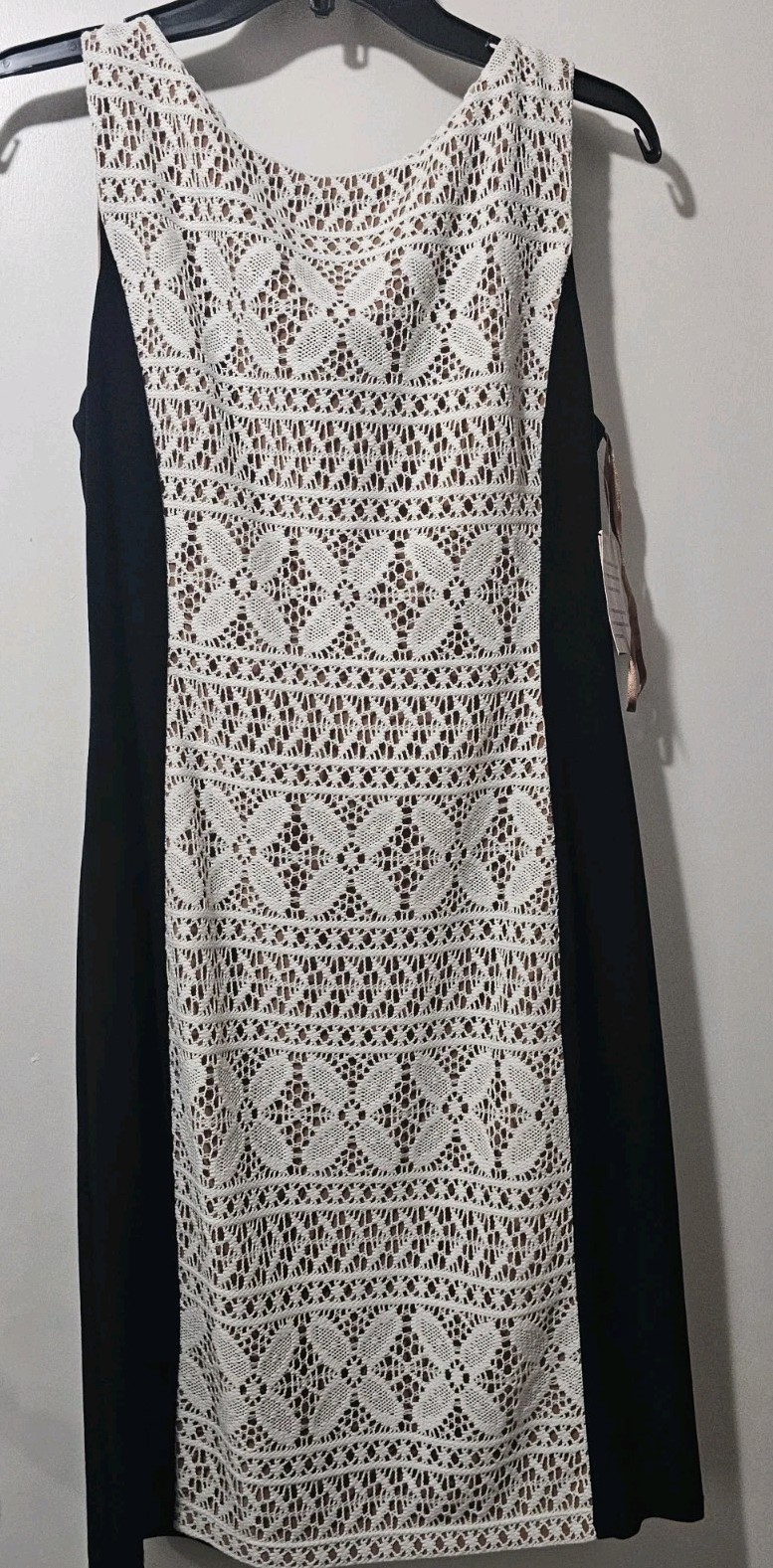 Anne Klein dress, size 10, black with brown and beige lace
