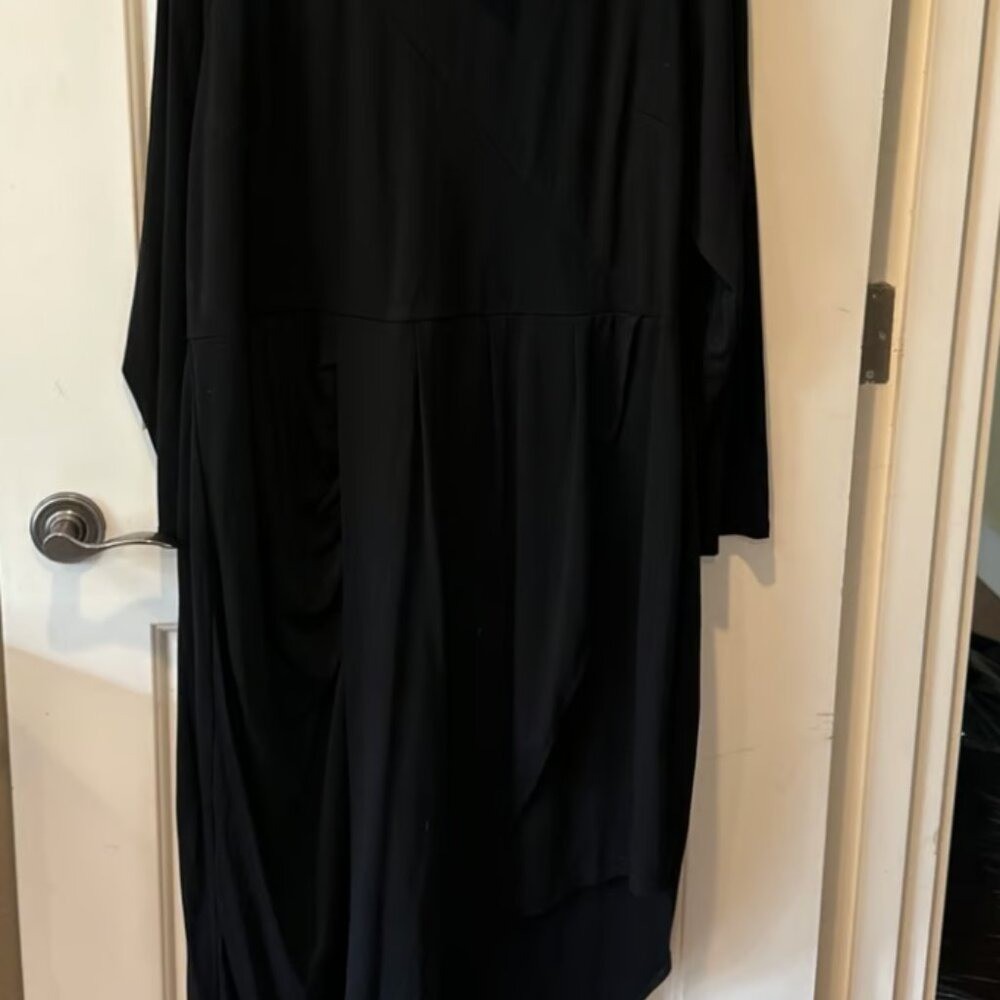 City Chic Black Long Sleeve Asymmetrical Cutout Midi Dress Ruching Size L(20)
