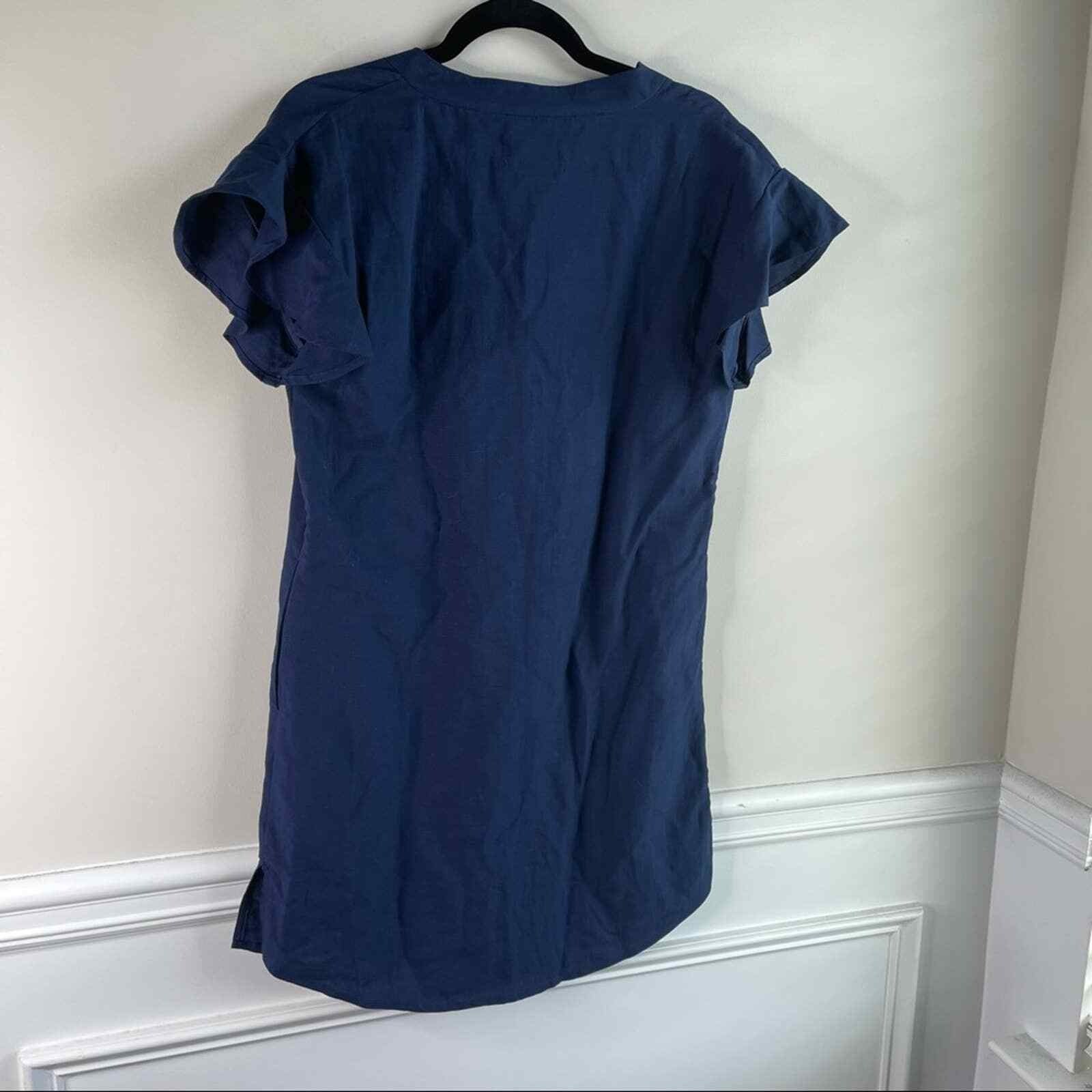 Sancia anthropologie blue linen button front ruffle sleeves size XS vacation