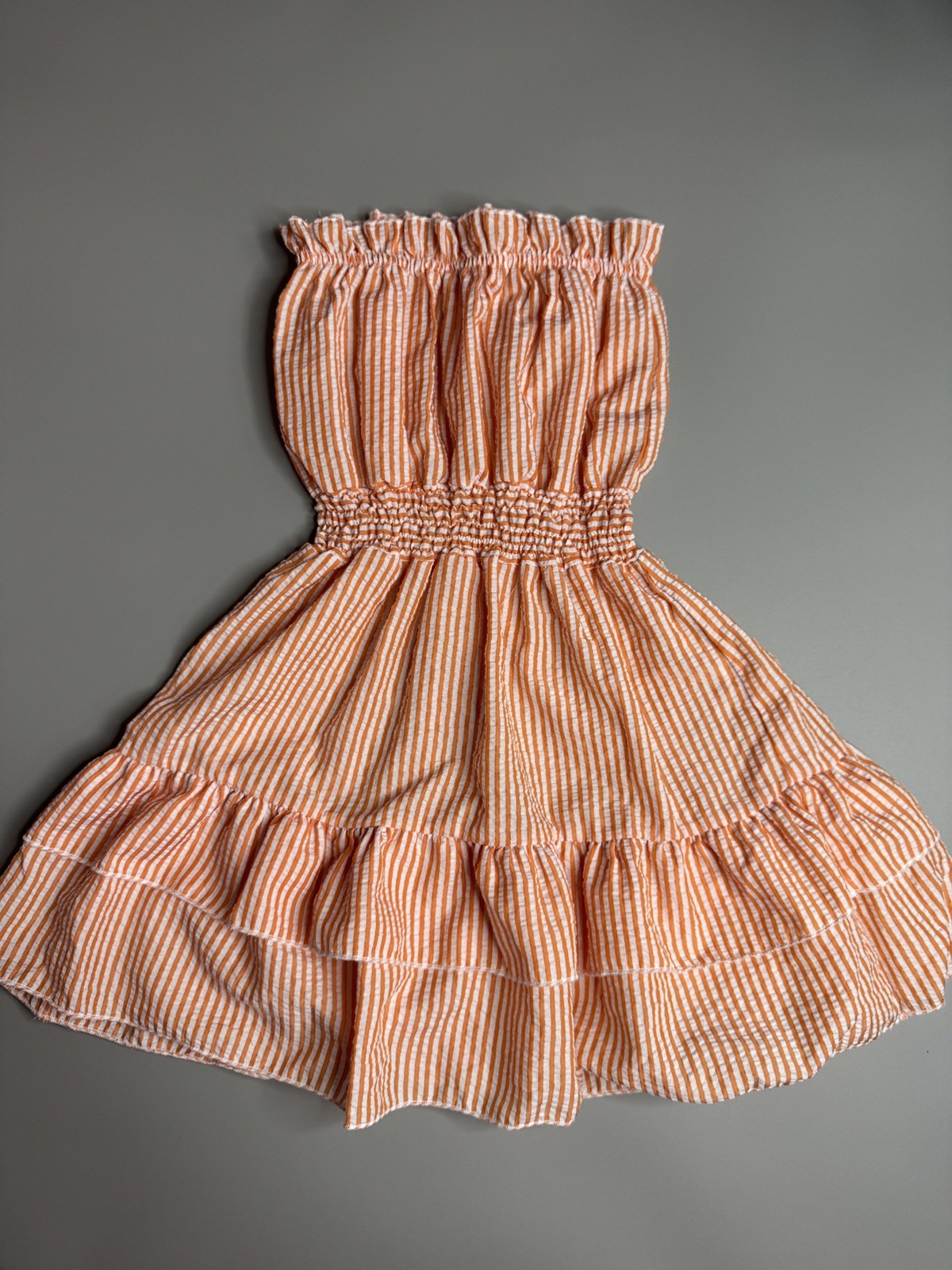 Smocked Strapless Mini Dress in Orange Stripe