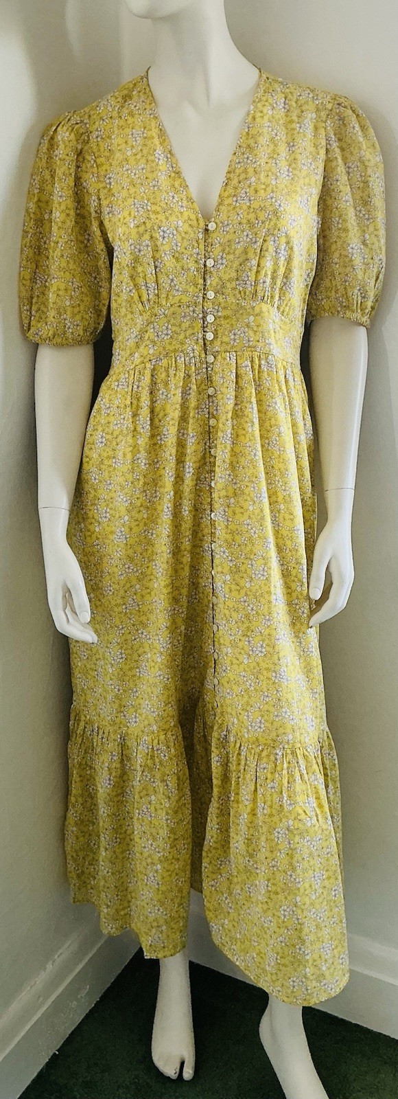 Brand New Mango Yellow Ditsy Floral Lined Midi Tea Dress Size Small Free P&P
