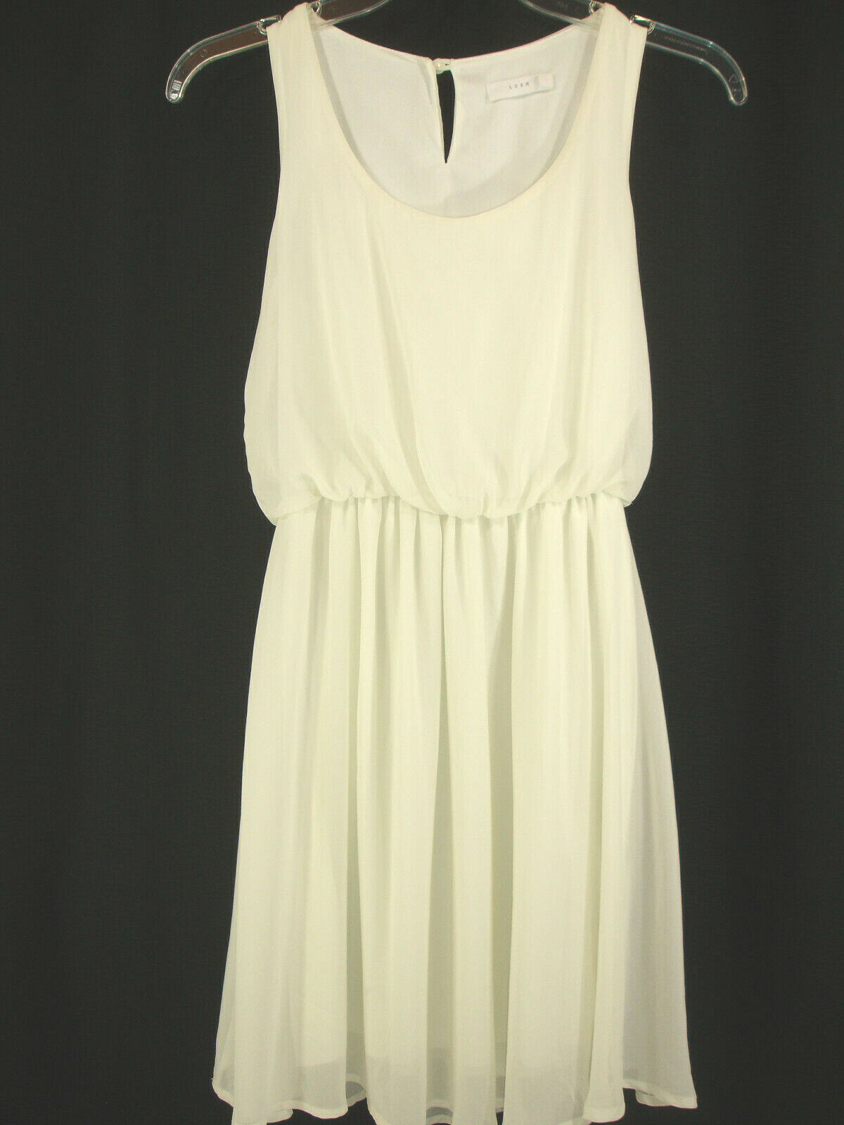 Lush Ivory Chiffon Short Tank Dress Lined Scoop Neckline Womens Size XS