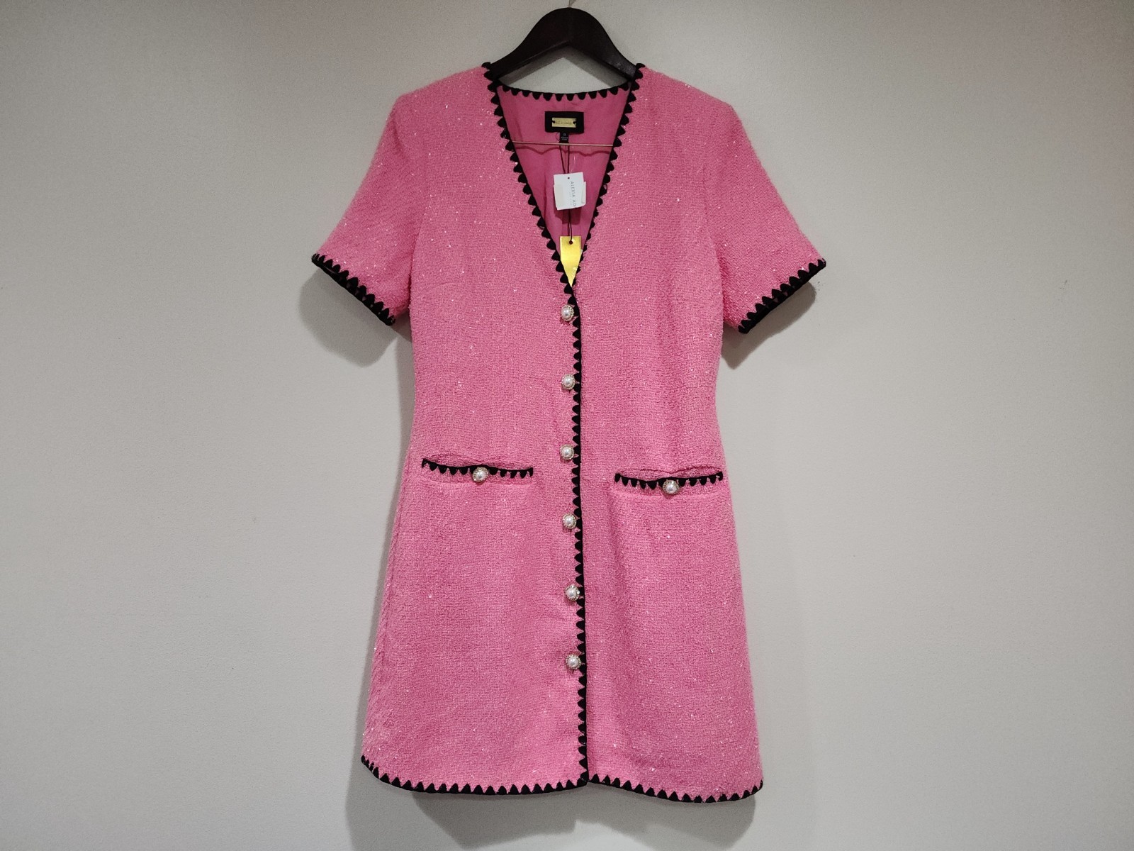 Alexia Admor Jaiya V Neck Scuba Crepe Button Down Dress Womens 8 Pink Stretch