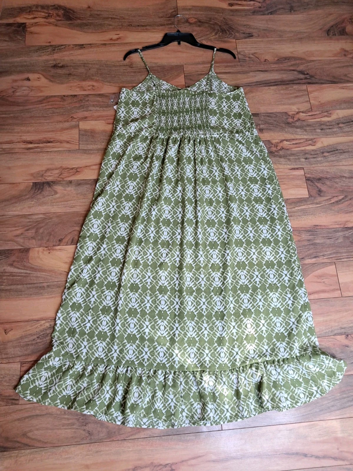 Ophelia Roe Womens Ruffle Hem Maxi Sundress Smocked Back Size L Green NWT