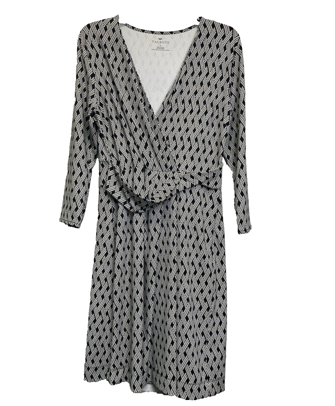 Talbots Black and white Cross-Over Front V-Neck Stretch Knit Midi Dress Size M