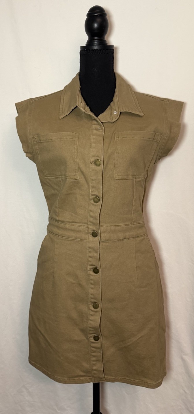 Tinsel Utility Button Front M Camel Safari Workwear Stretch Pocket Mini NWT