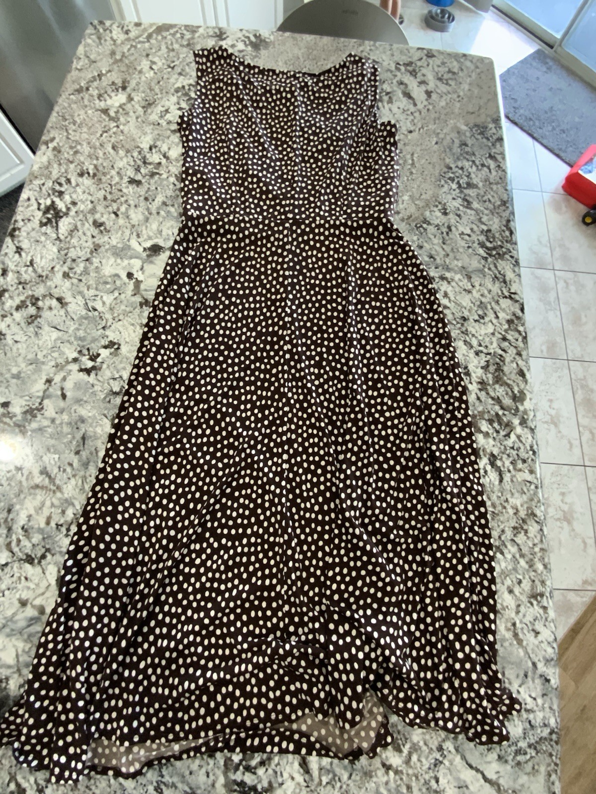 Perceptions Fit and Flare Sleeveless Dress Womens size 12 Brown Polka Dot 90s
