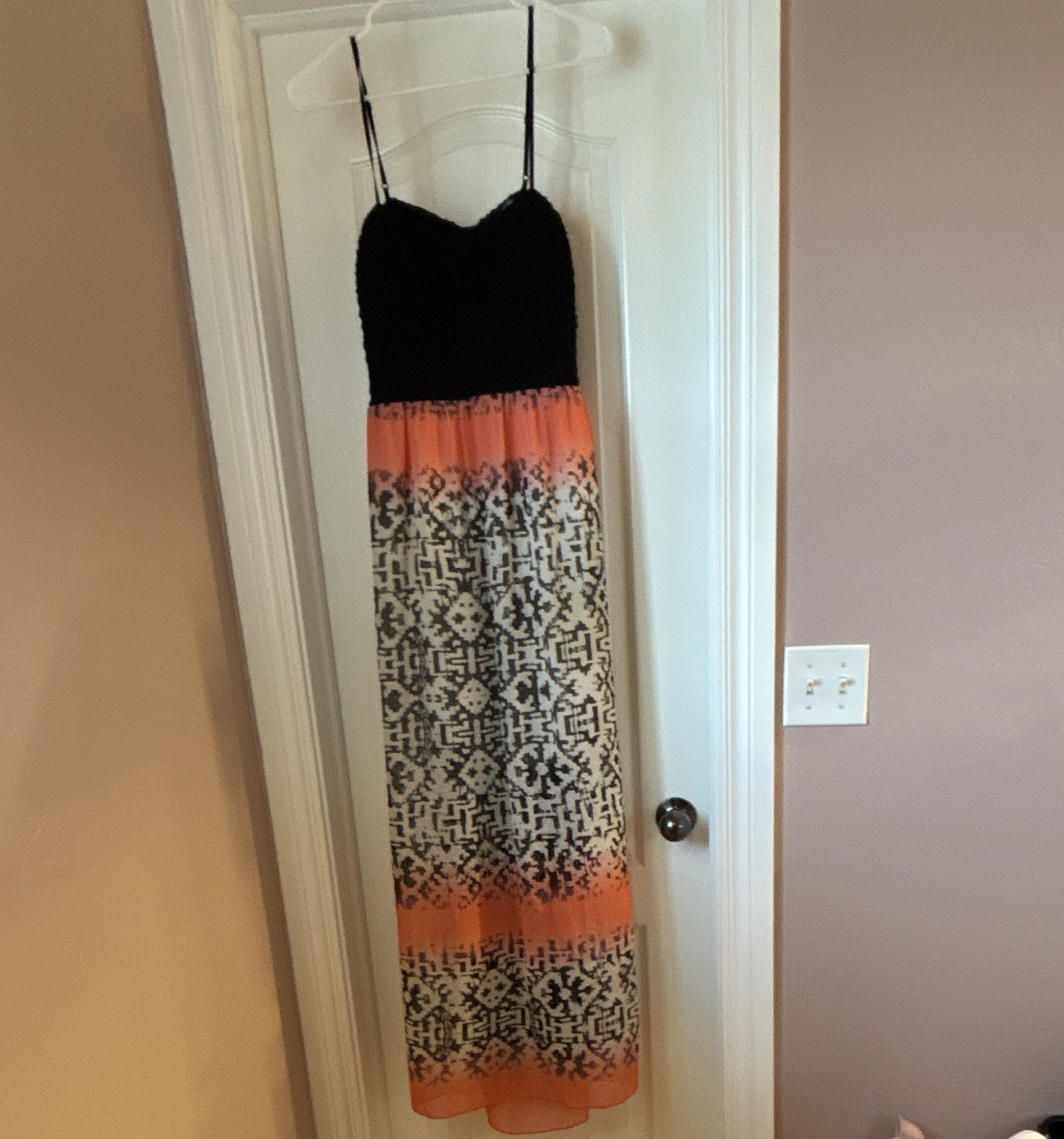 Trixxi Women’s XL Geometric Maxi Dress Black/Orange/White Sweetheart Straps