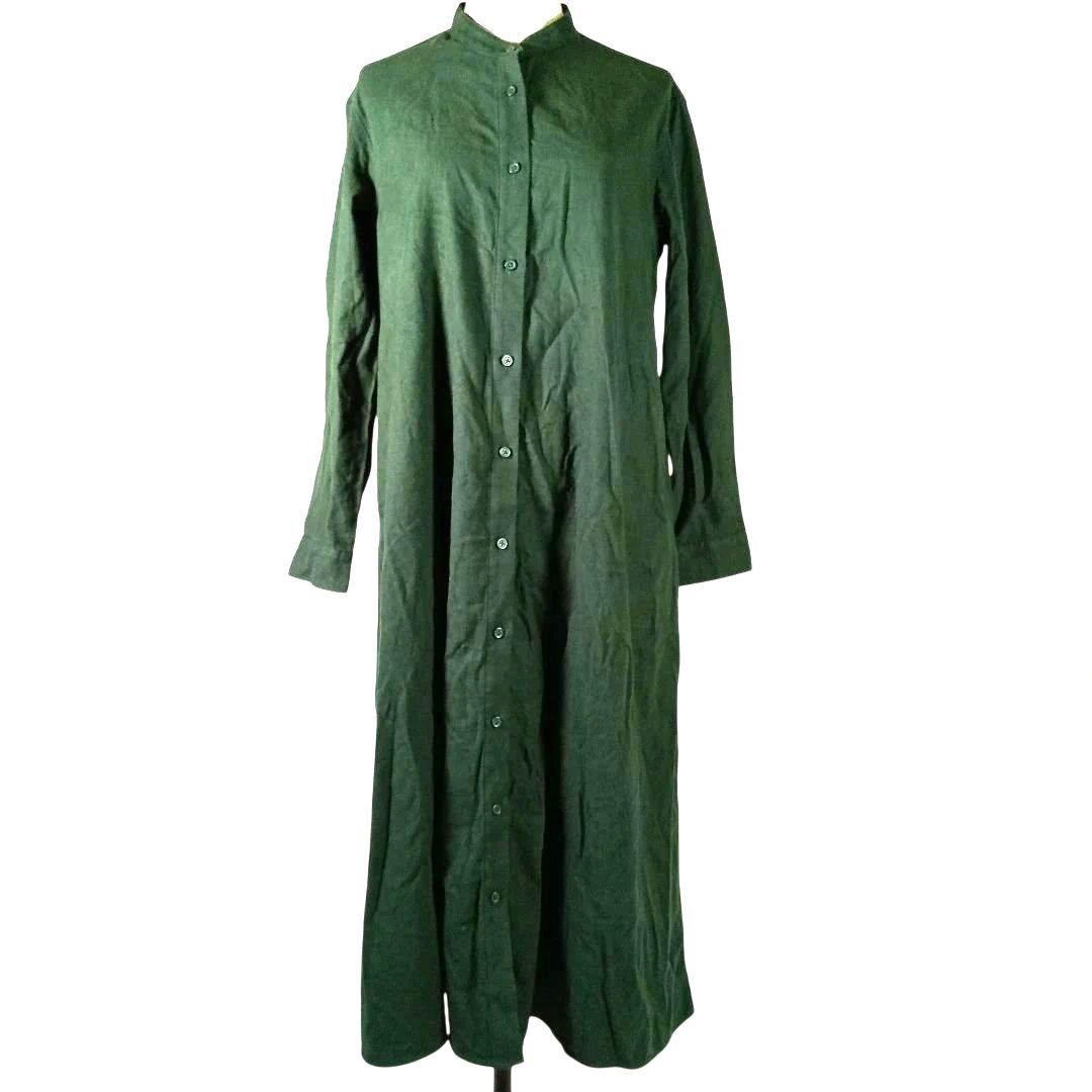 MUJI Dress Green M Stand Collar Maxi Length