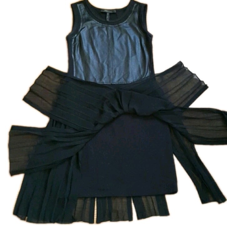 NWT BCBG MAXAZRIA SIZE S Cleo Mixed Media Faux Leather & Pleated Skirt Dress