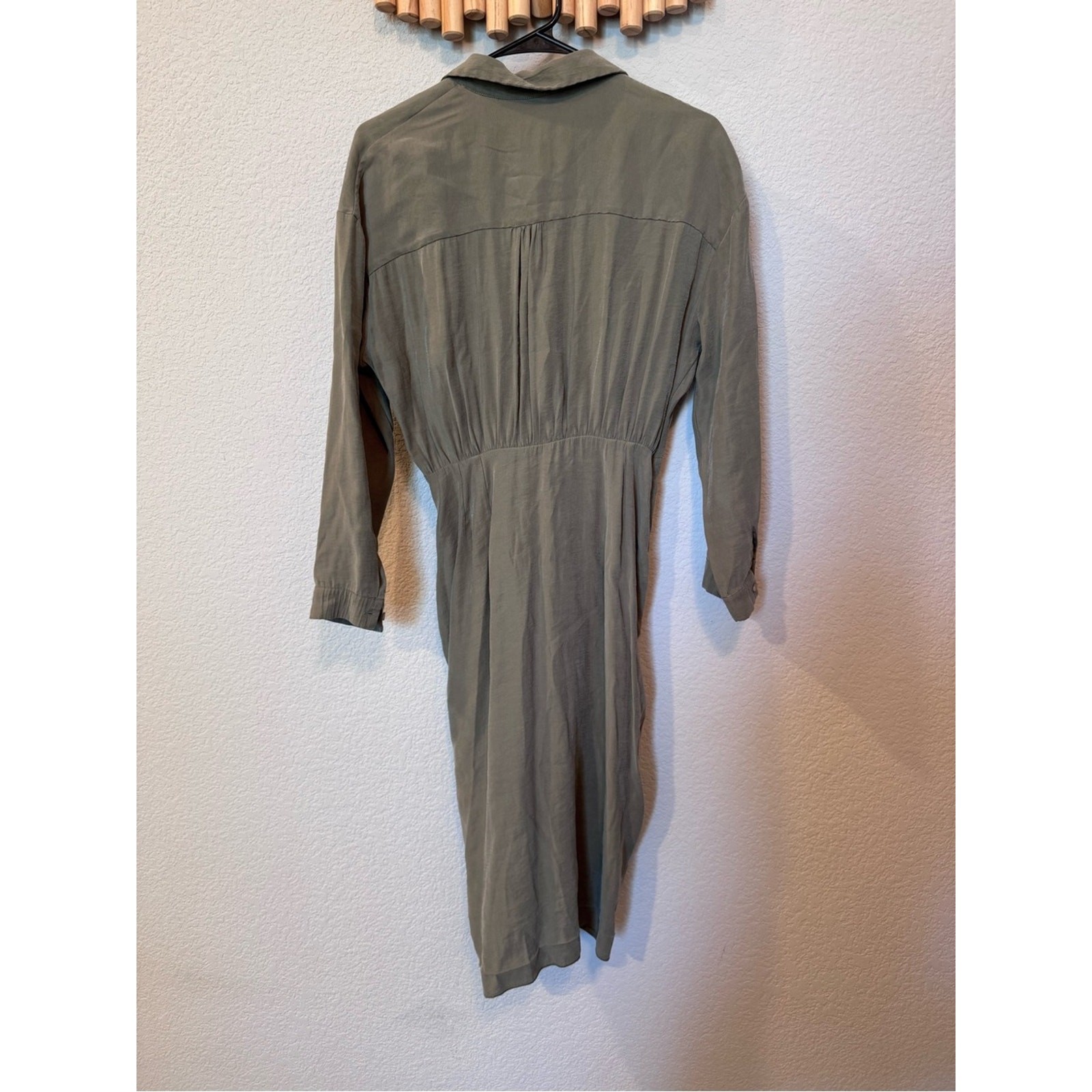 Anthropologie Olive Green Twist Front Midi Dress Size 6 Long Sleeve