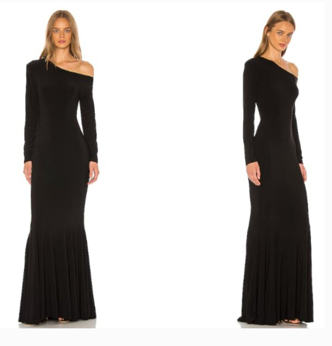 Norma Kamali Black Drop Shoulder Long Sleeve Fishtail Gown Dress Nwt S
