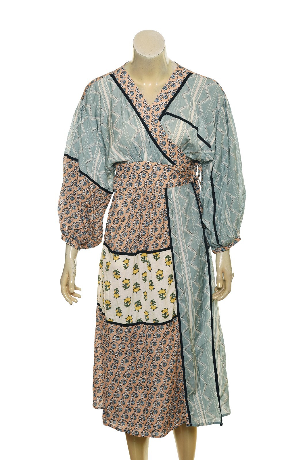 Rhode Resort Wrap Floral Print Dress S 6 Women Casual Front Ties Midi NWD 40303