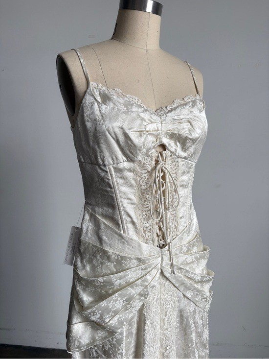 $729 NWT For Love And Lemons “Ophelia” Lace-Up Maxi Gown in Ivory Sz 4