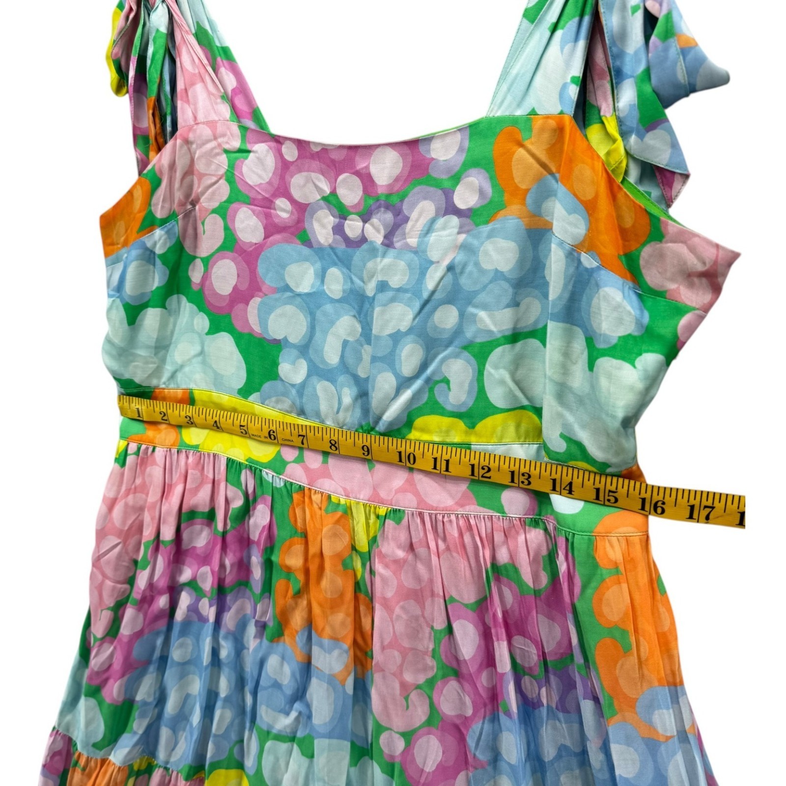 Emily McCarthy Empire Midi Dress Multicolor Floral Sleeveless Tiered Pocket Sz L