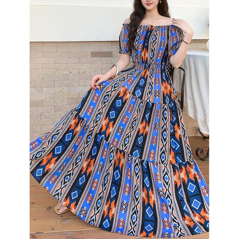 Elegant Boho Light Dress Ladies Elastic Waist Relaxed Fit All Figure Shapes