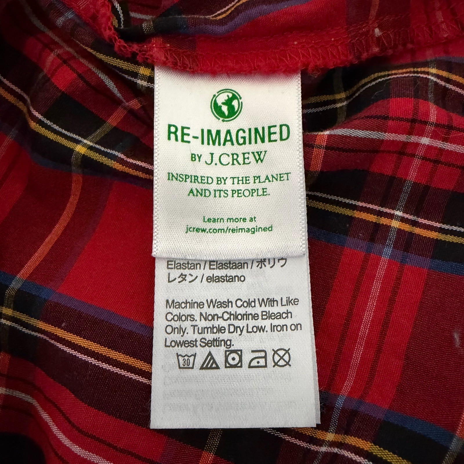 J Crew Red Tartan Plaid Dress Pockets Covered Buttons Puff Sleeves Women’s 4
