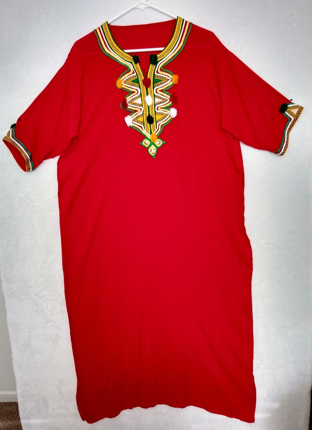 Moroccan Kaftan Gandoura Berber Clothes Handmade Dress Bohemian Red Ribbon Women