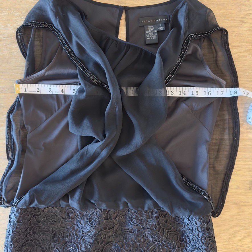AIDAN MATTOX 100% SILK Chiffon Floral Lace Blouson Cocktail Mini Dress-Black-6