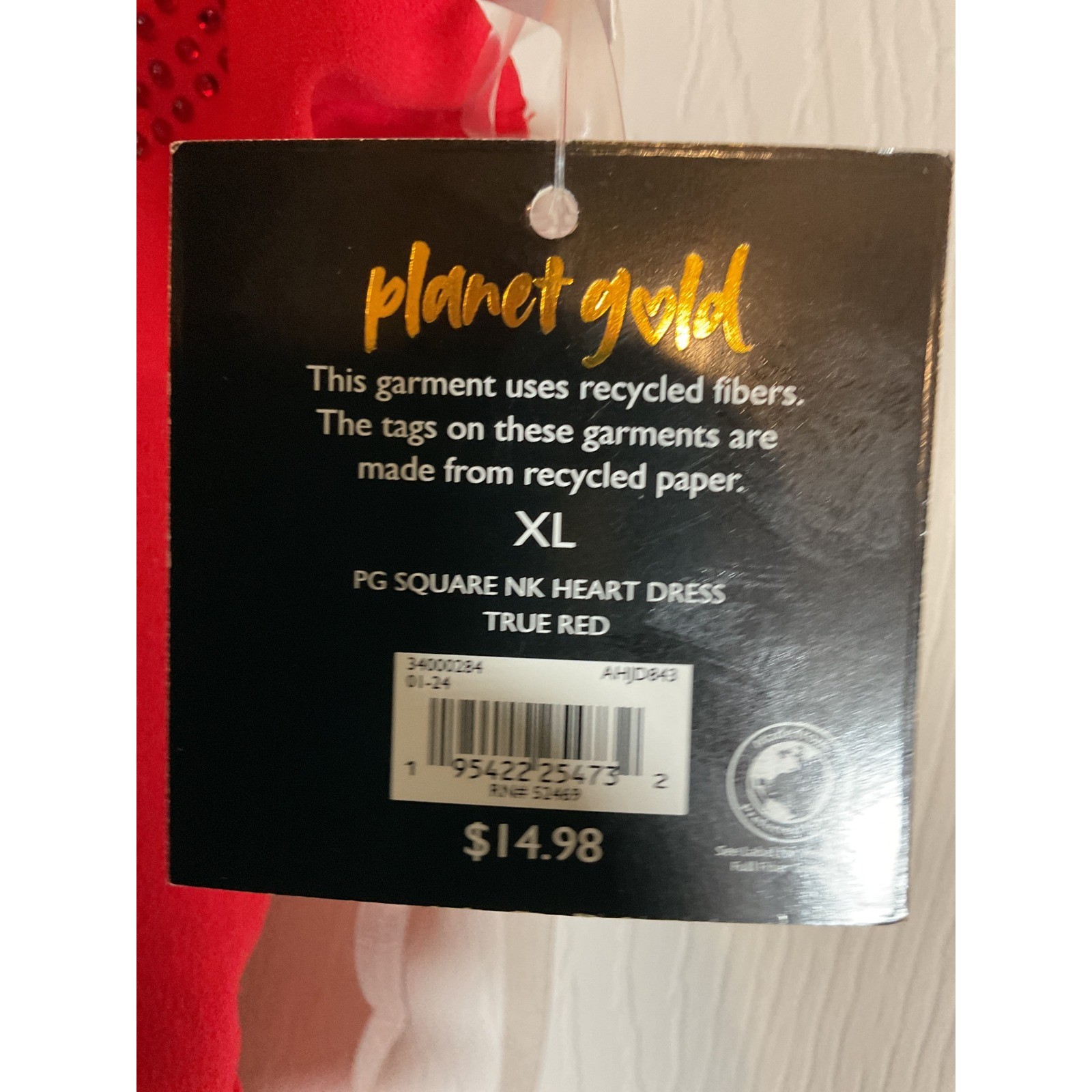 2 Planet Gold Red & Black Square Neck Sparkle Heart Mini Dress XL
