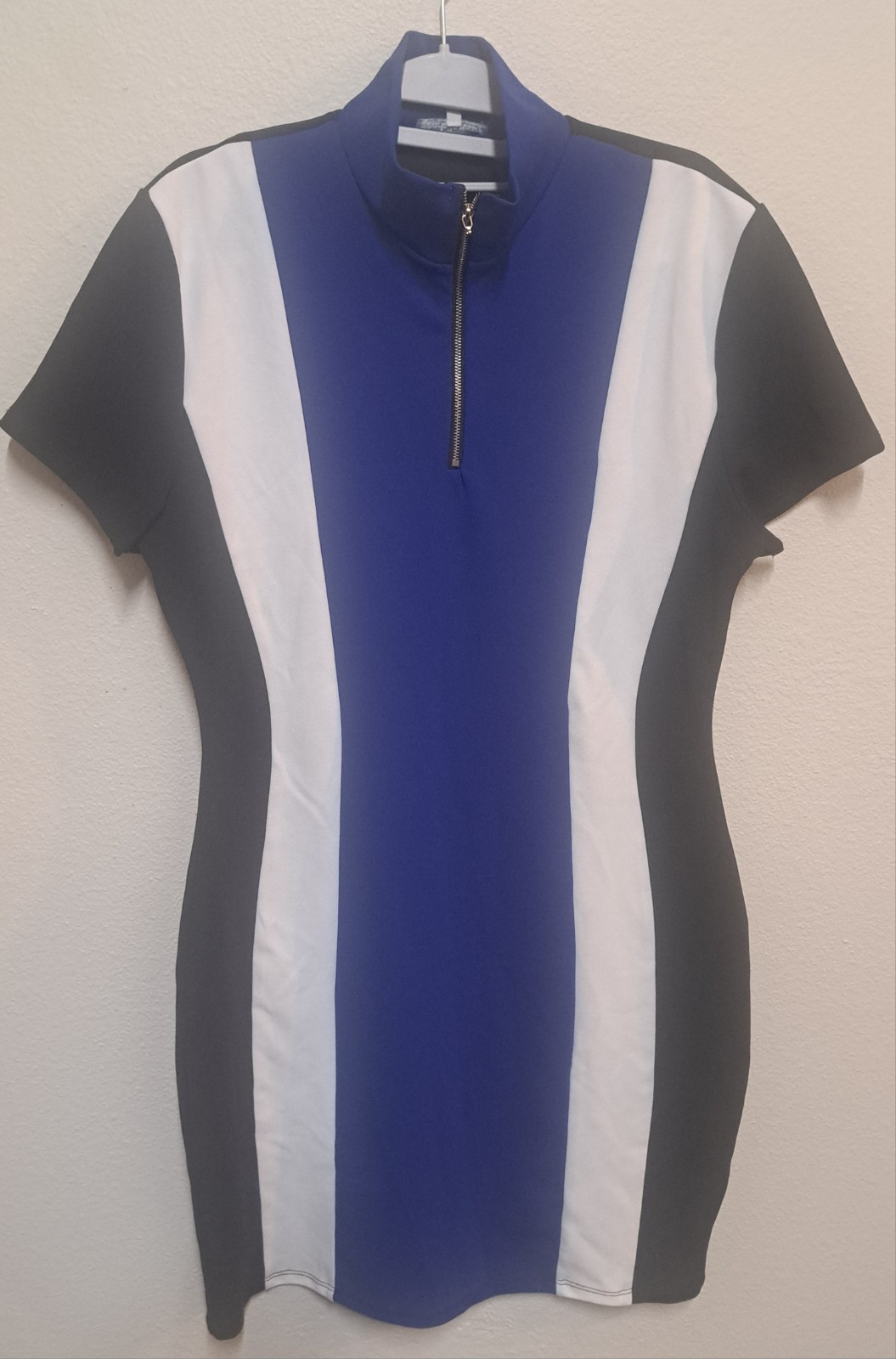 Charlotte Russe Womens XL Colorblock Bodycon Dress Blue White Black Zip