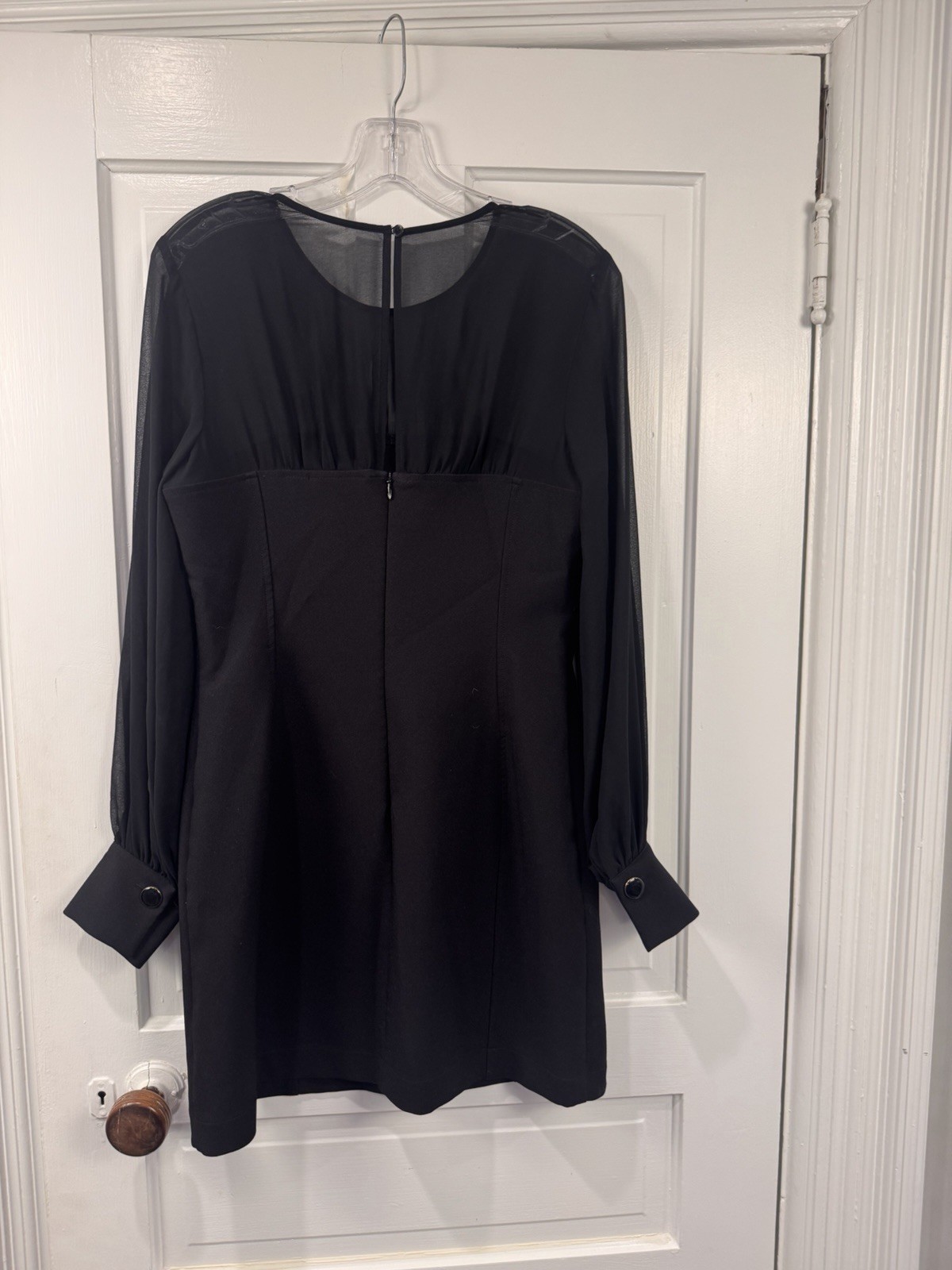 Maeve Black Solid Sheer Yoke Button Accent Round Neck Long Sleeve Shift 10