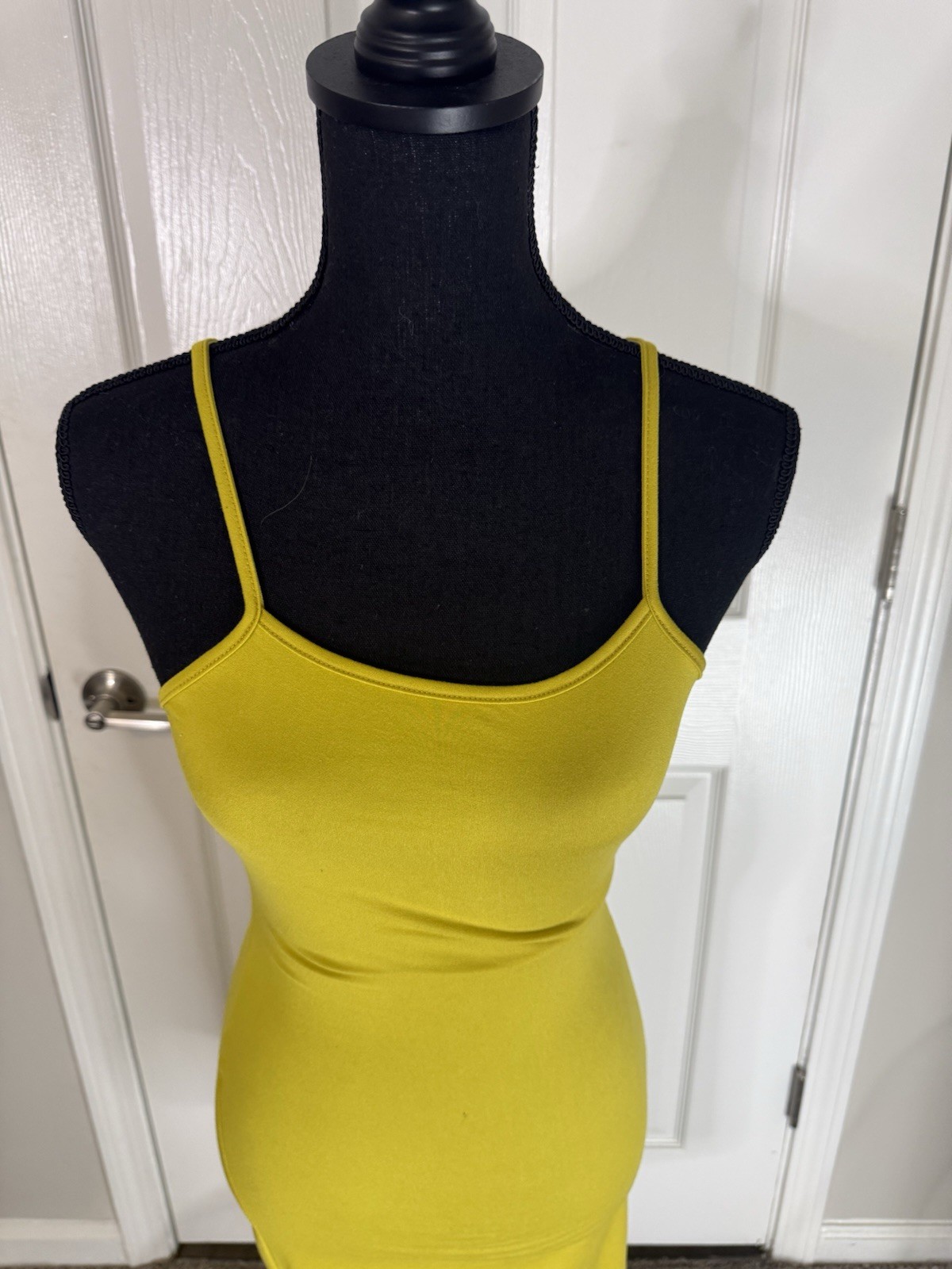 Women’s Yellow Knit Square Neck Strappy Stretch Bodycon Midi Dress Size S
