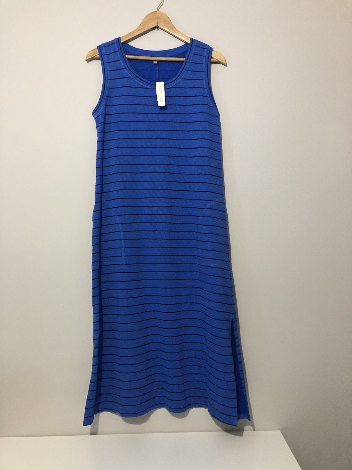NWT Talbots Royal Blue Navy Striped Maxi Dress Women’s Size Large