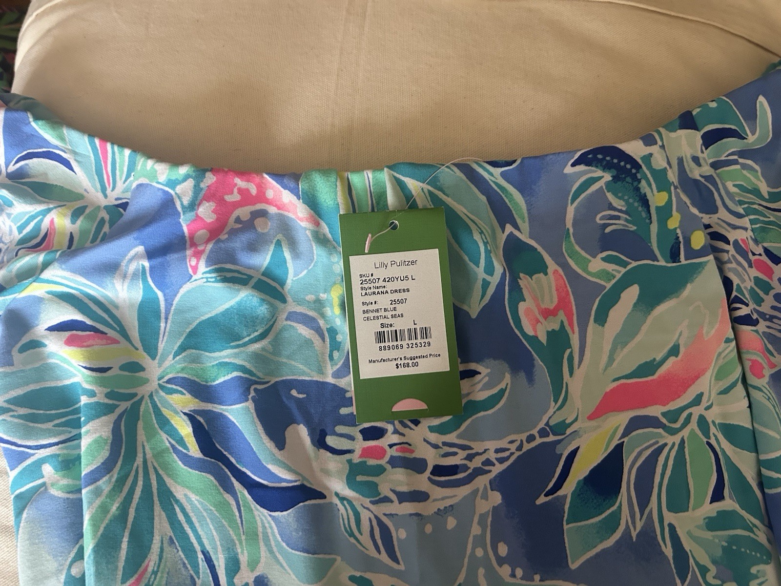 NWT Lily Pulitzer Laurana Off Shouder Dress Bennet Blue Celestial Seas Sz L