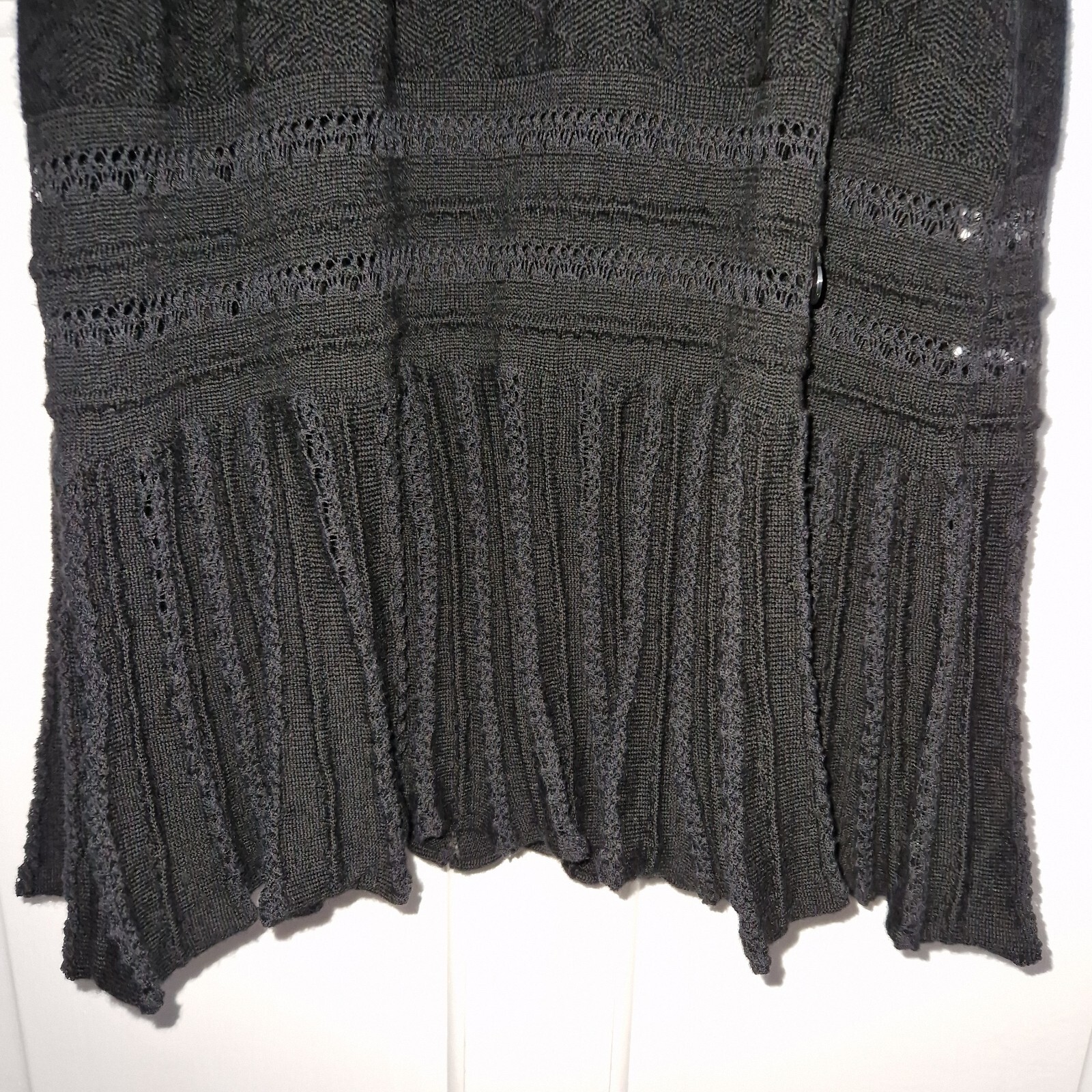 Karen Millen Dress Size 3 Black Wool Blend Crochet Knitted Stretch Lined Spring
