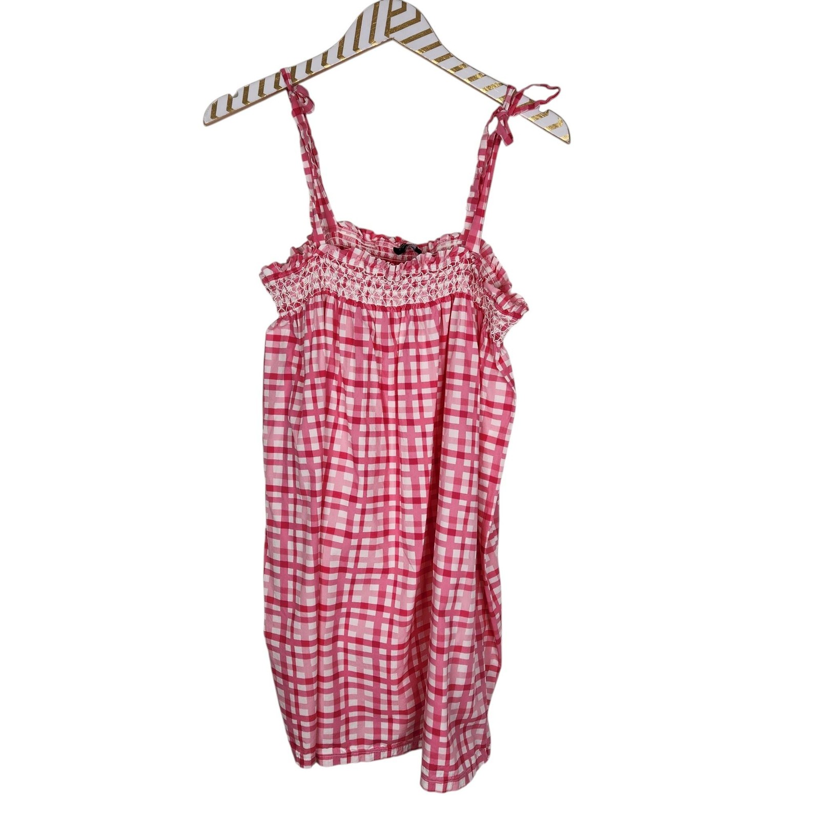 KATE SPADE Woven Lawn Chemise Painterly Plaid Dress Womens Small Pink Gingham