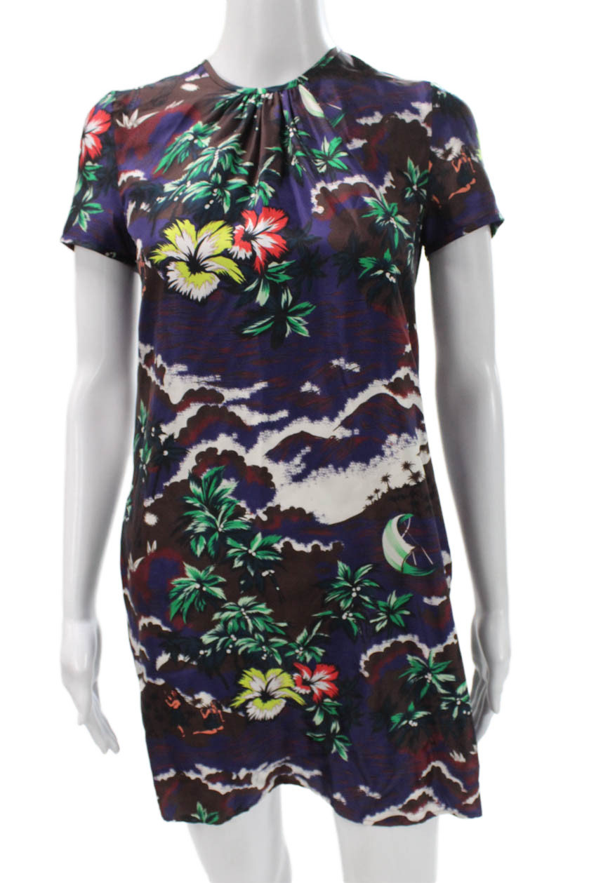 Dsquared2 Women Multicolor Floral Shift Dress Short Sleeve Zip Size 38