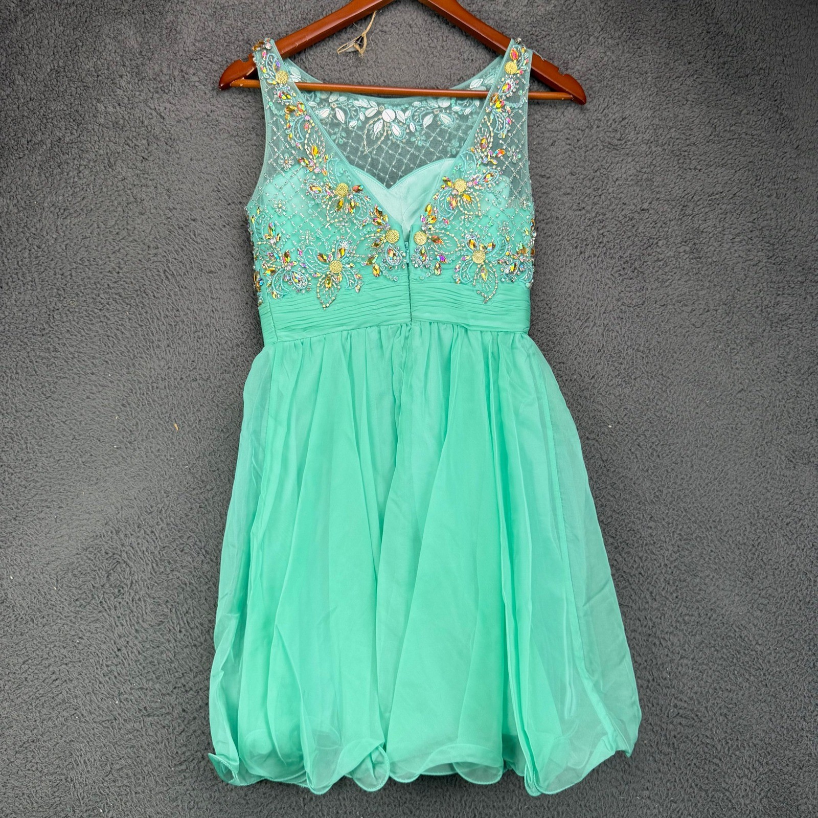 Dancing Queen 8806 Mint Green Beaded Rhinestone Fit & Flare Mini Dress Womens S