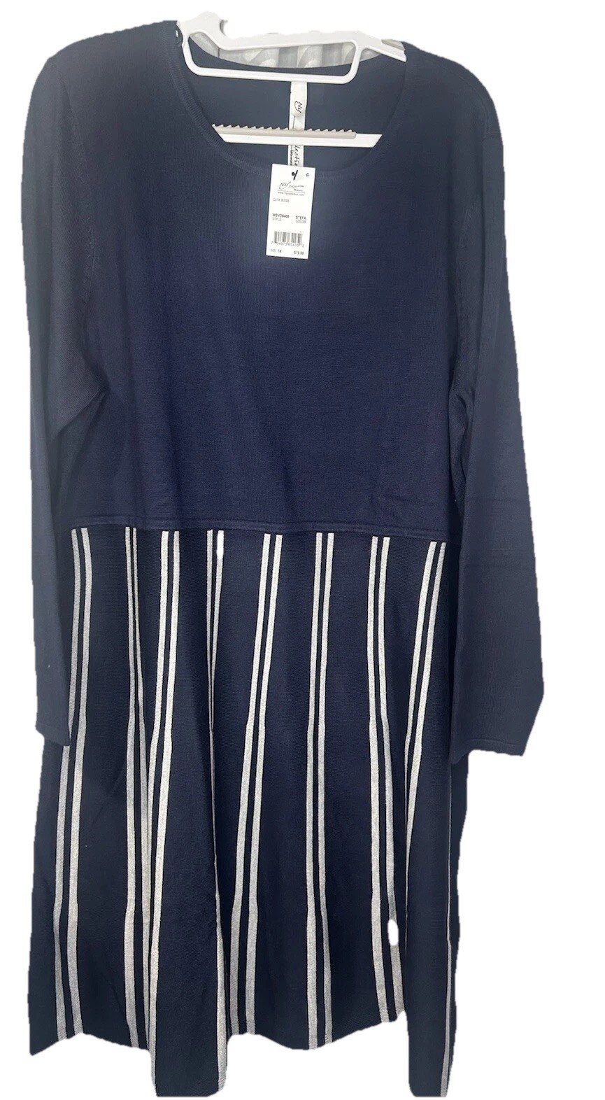 NY Collection Women’s Knit Sweater Dress Size 1X NWT Navy/ Gray Stripe