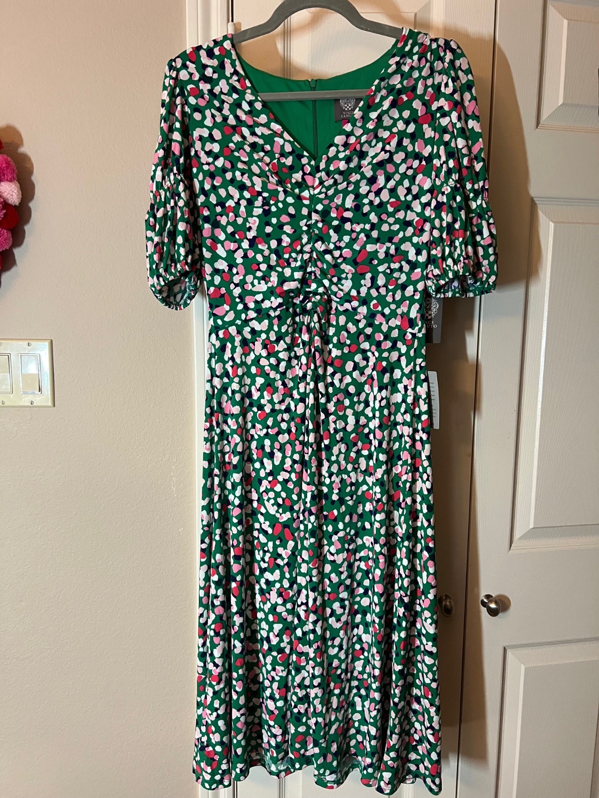 NWT Women’s Vince Camuto Green Printed Midi Dress – Puff Sleeve – Size 8