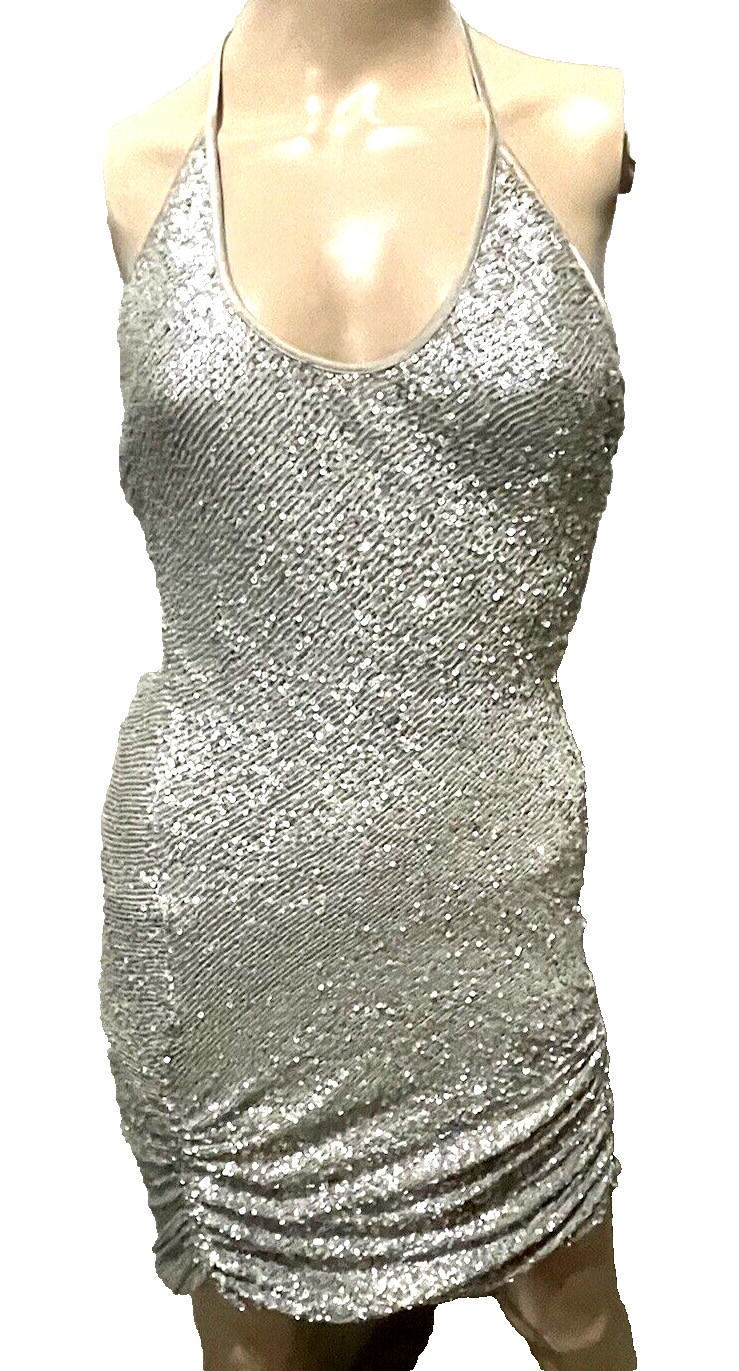 VERSACE Vintage Runway Sequin Embroidered Silver Cocktail Dress US 4 6 / IT 42